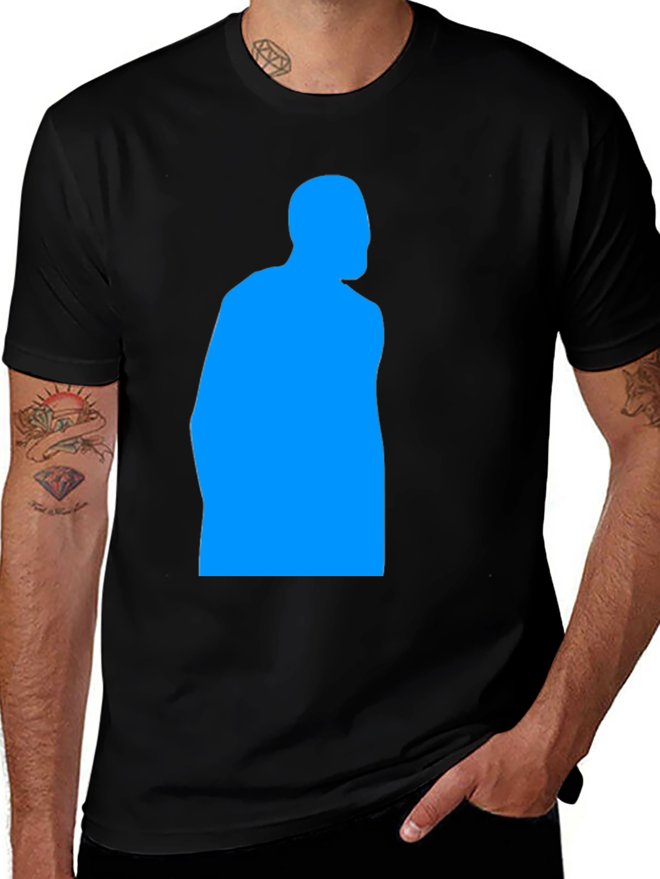 Variant 25 of Men's Black T-Shirt - Blue Silhouette Design