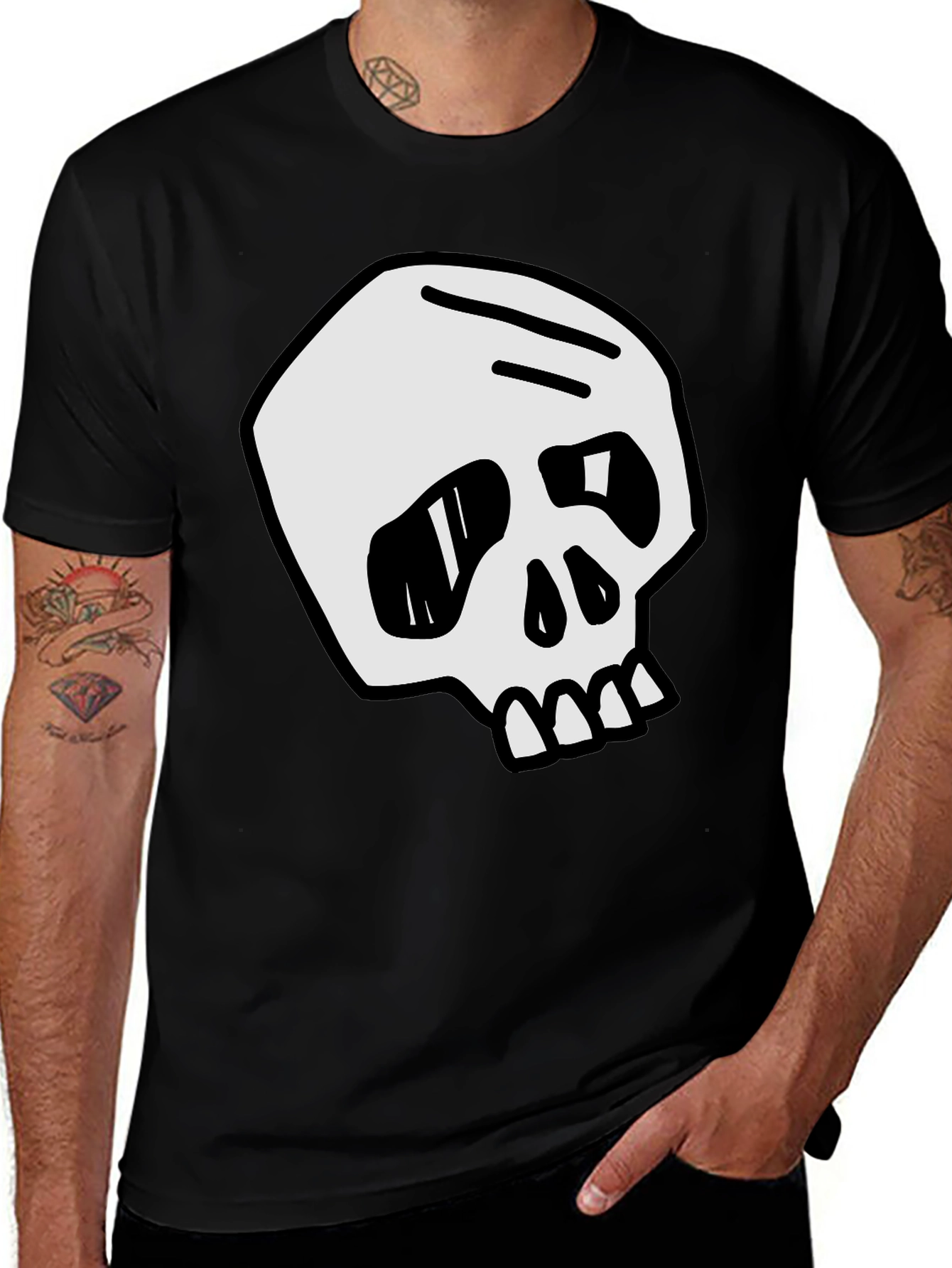 Variant 28 of Skull Graphic Tee - Black Short Sleeve Casual Shirt