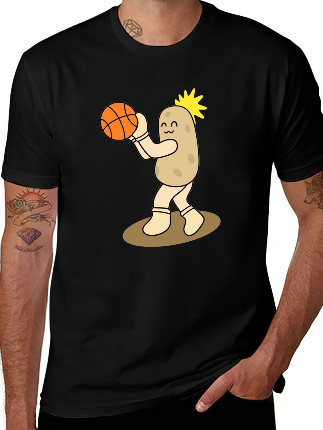 Variant 15 of Basketball Potato Graphic T-Shirt - Black Cotton Tee