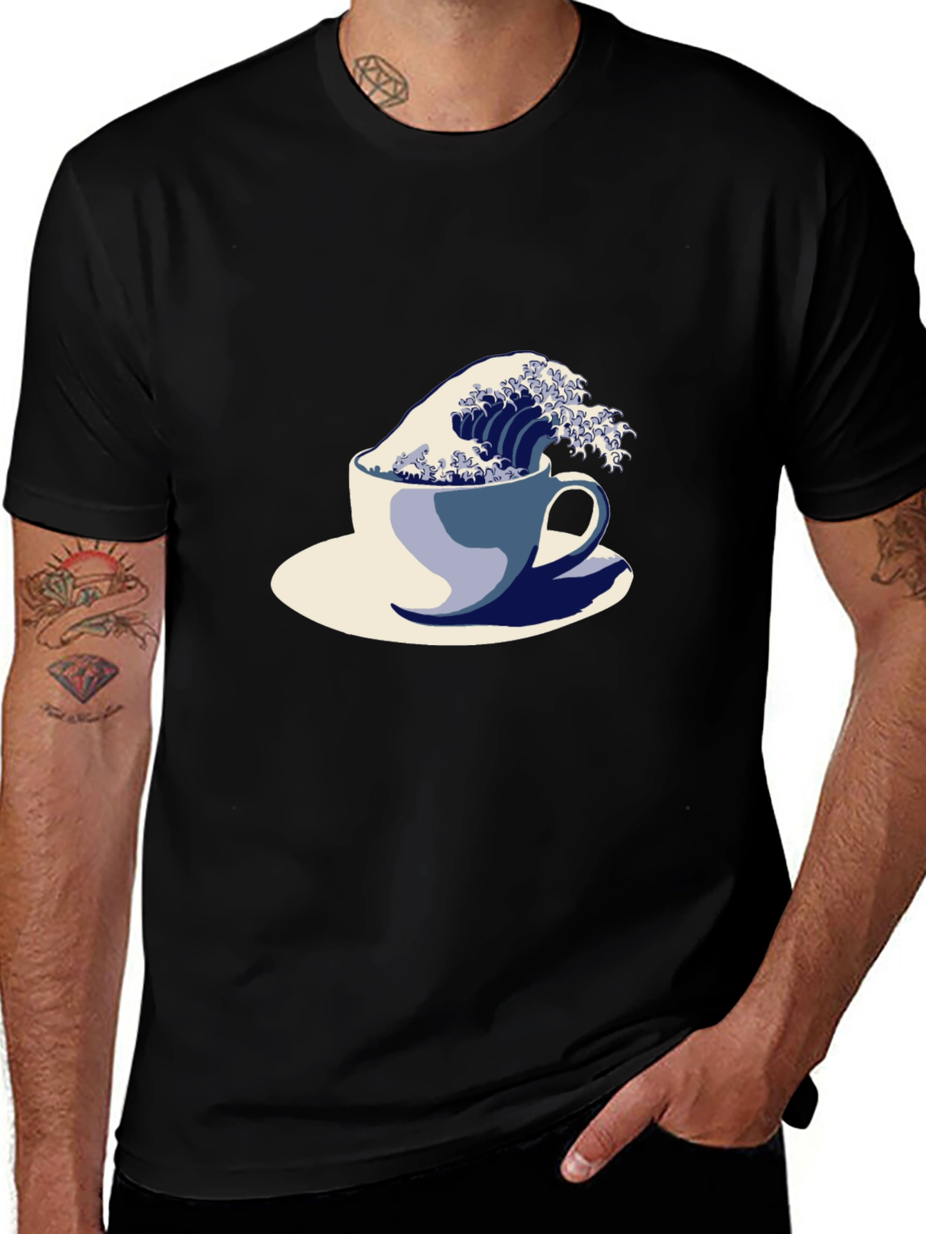 Black Wave in a Cup Graphic Tee - Unique Artistic Design main image