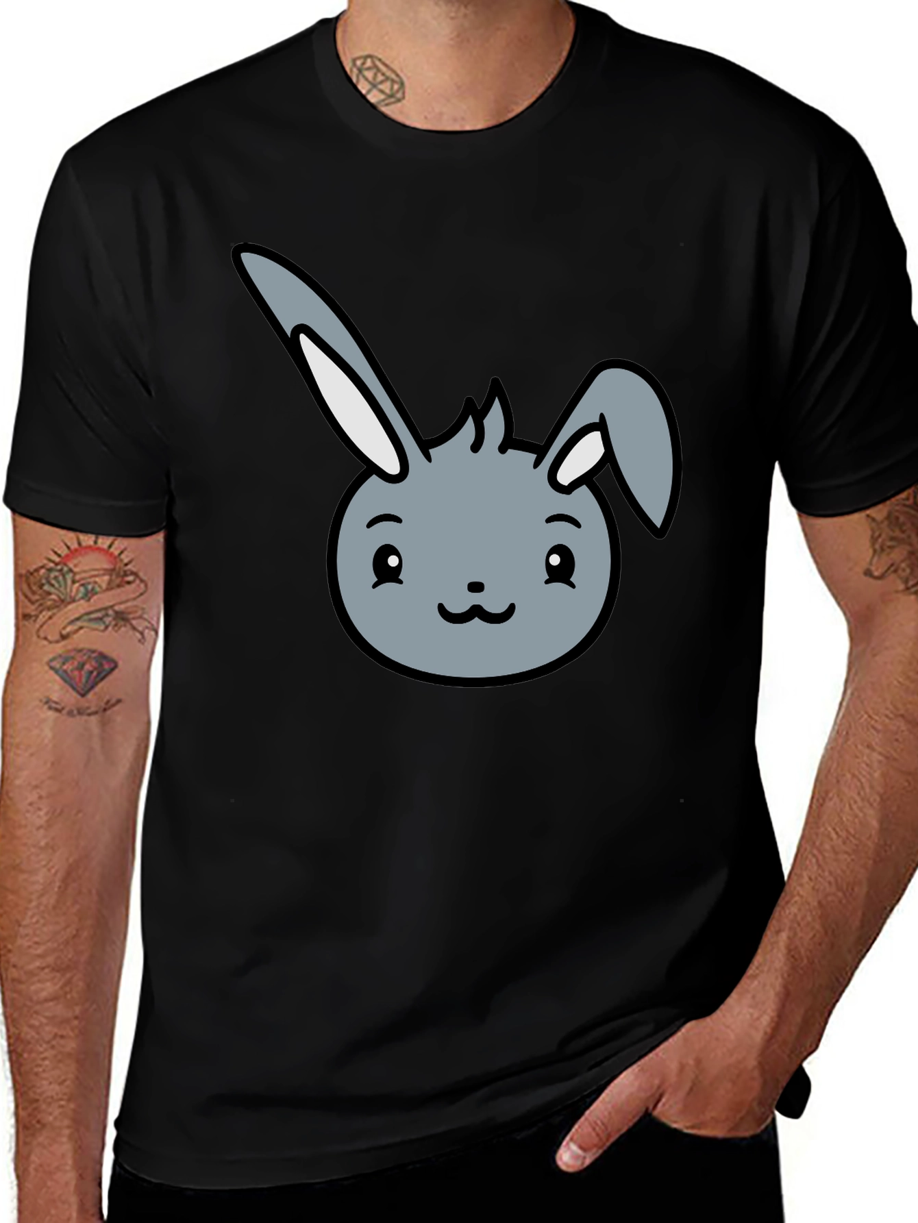 Variant 19 of Cute Bunny Face Black T-Shirt