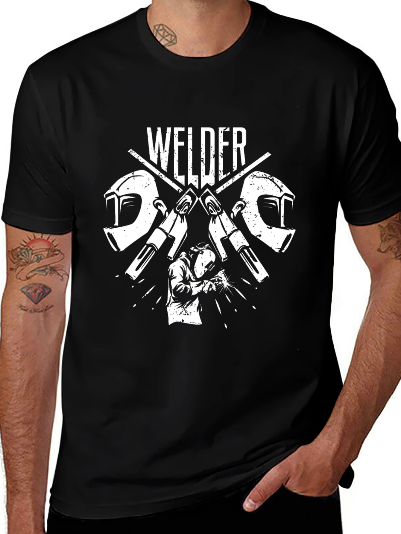 Variant 27 of Welder T-Shirt Black Cotton Tee Welding Occupation