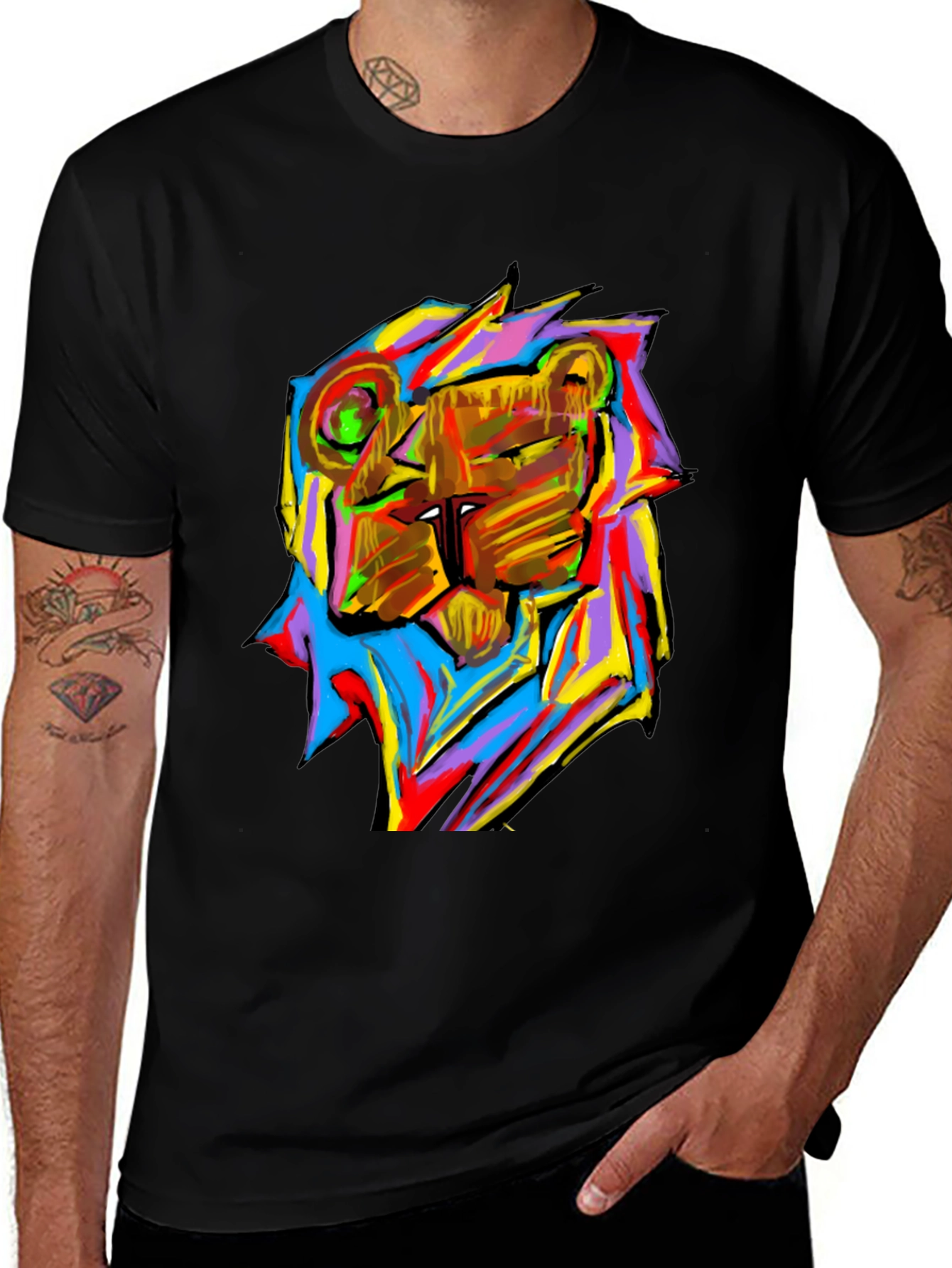 Variant 14 of Abstract Lion Graphic Print Black T-Shirt