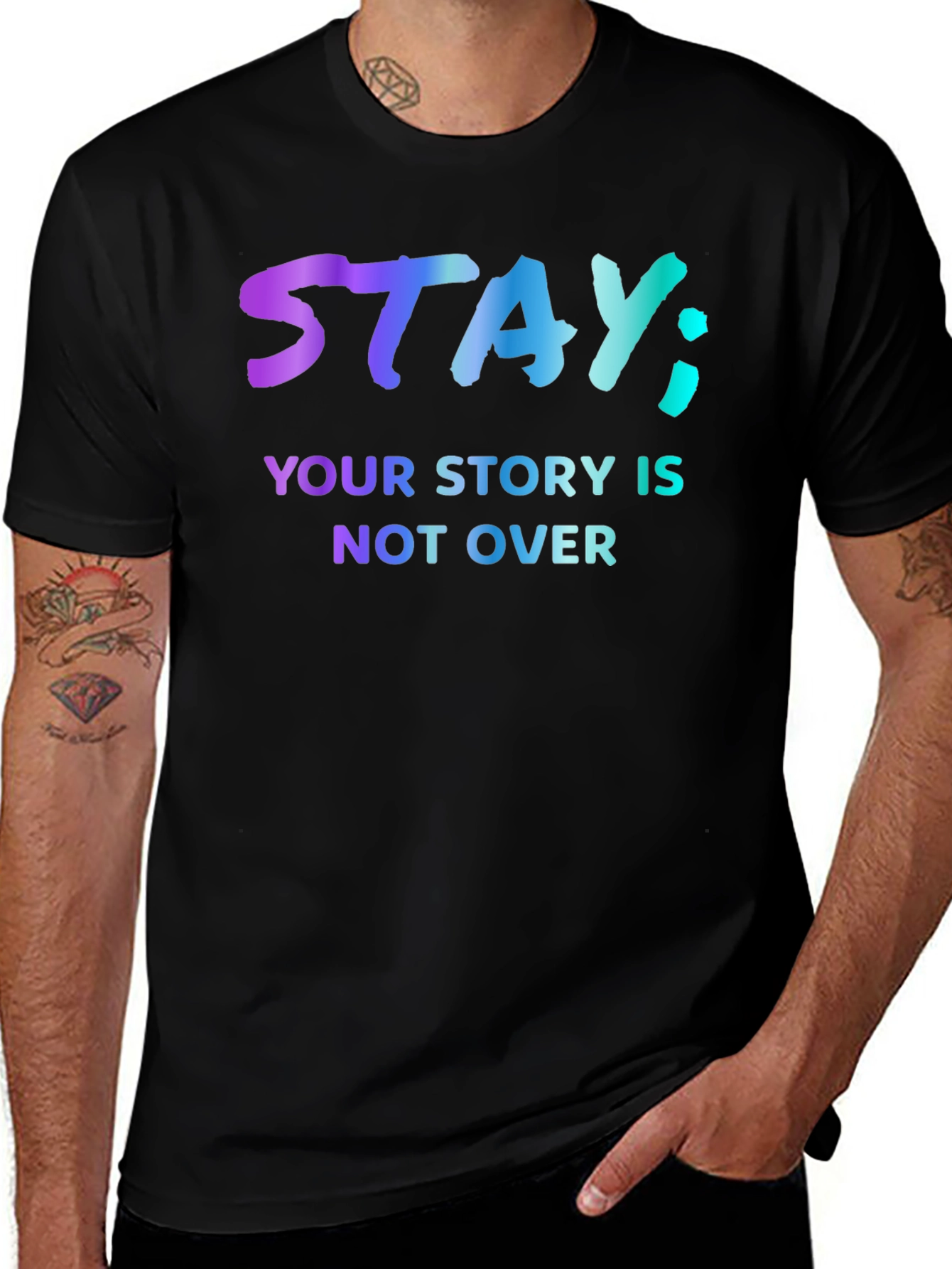 Variant 28 of Stay; Your Story Is Not Over Black Graphic Tee