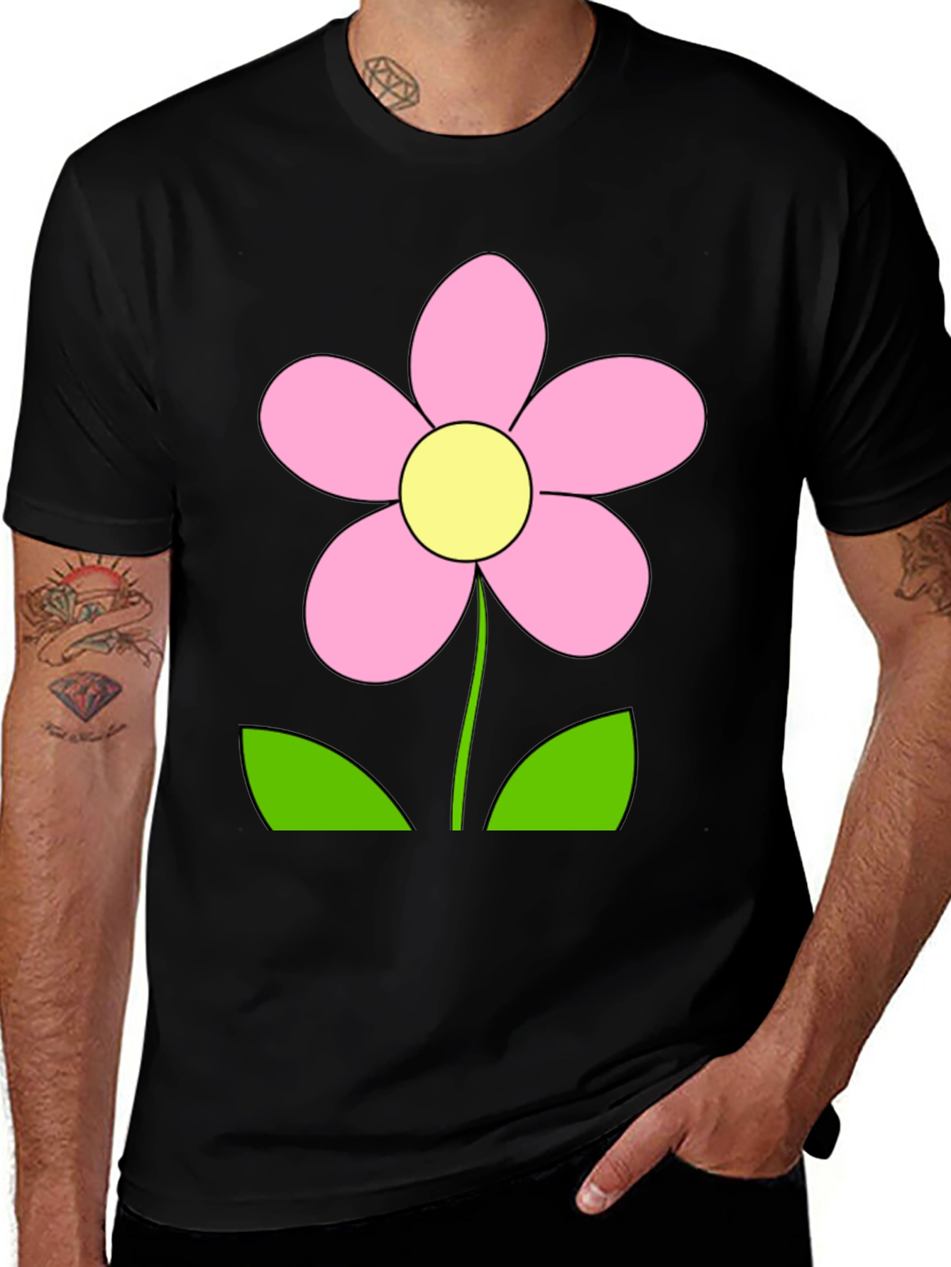 Black T-Shirt with Pink Flower Graphic