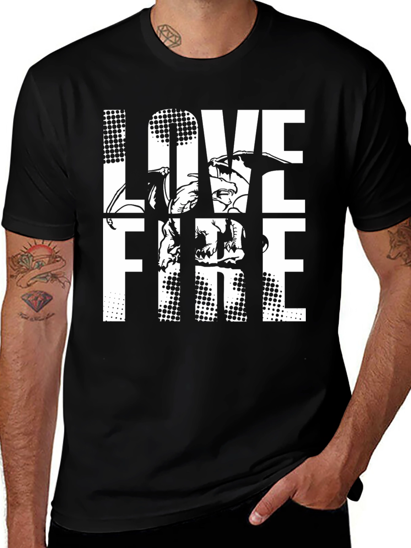 Variant 22 of Love Fire Dragon Graphic Black T-Shirt
