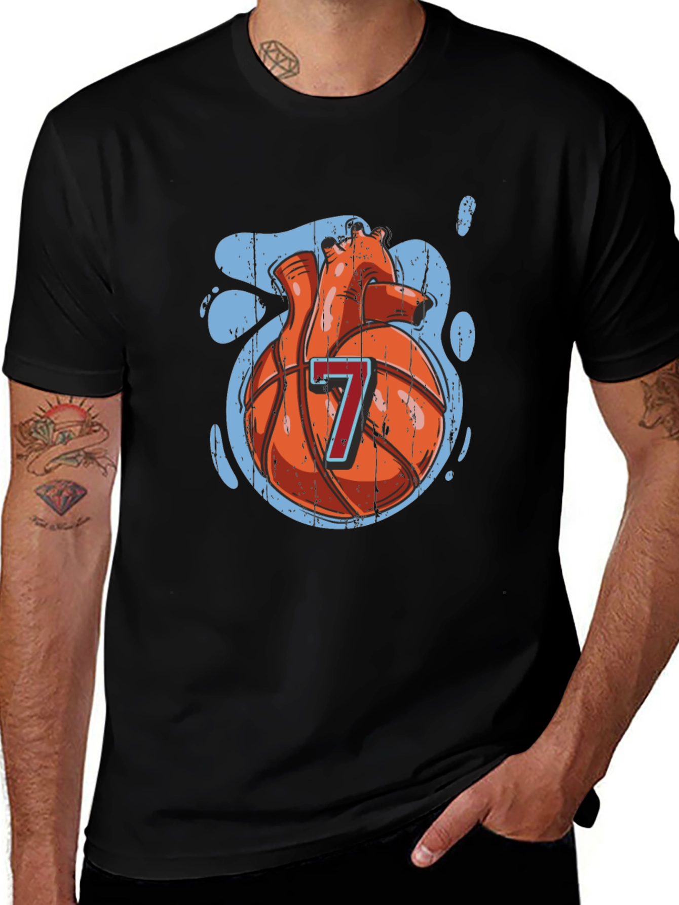 Variant 18 of Basketball Heart Graphic Tee - Black Cotton T-Shirt