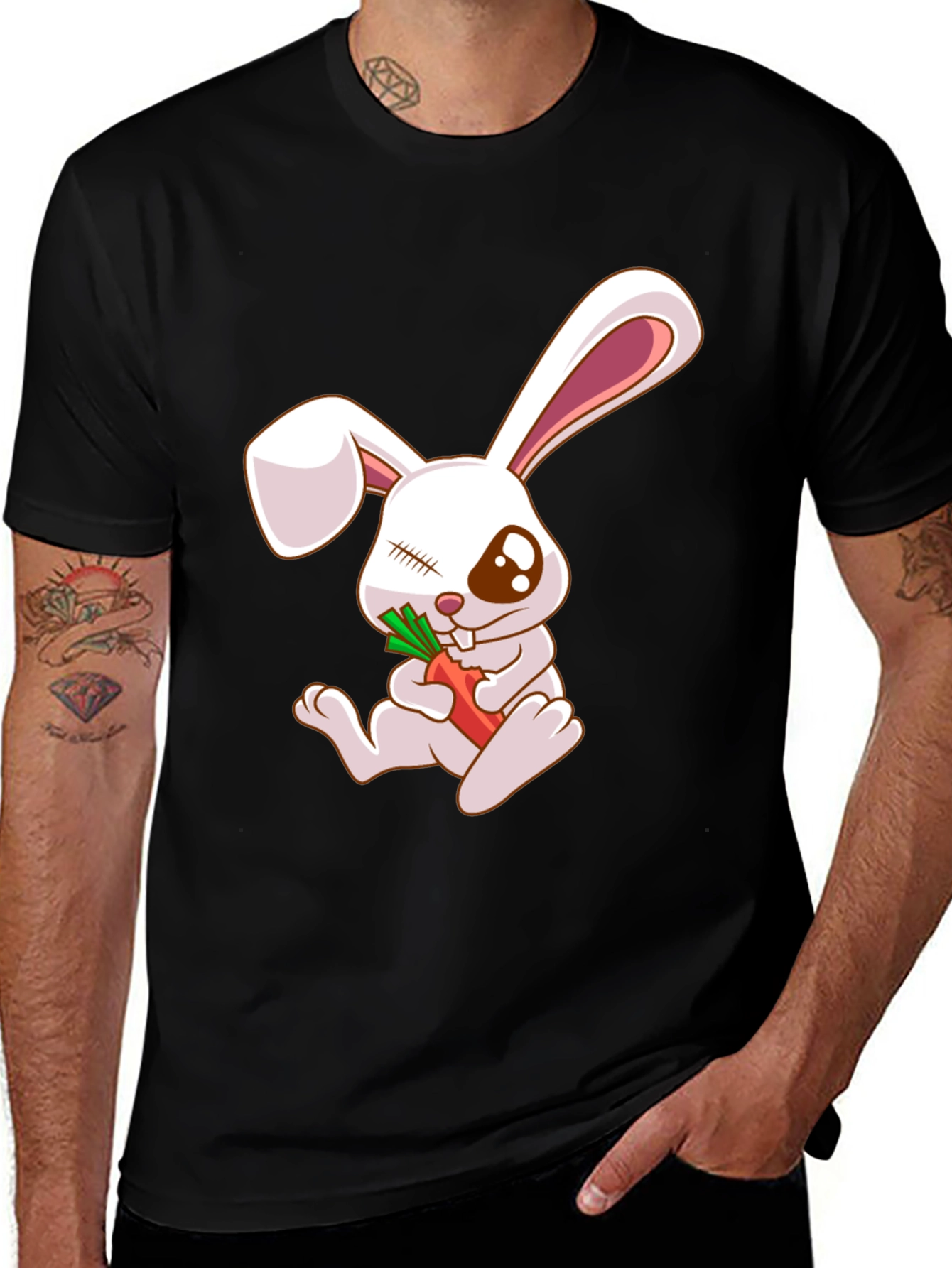 Variant 12 of Cute Bunny Eating Carrot Black T-Shirt