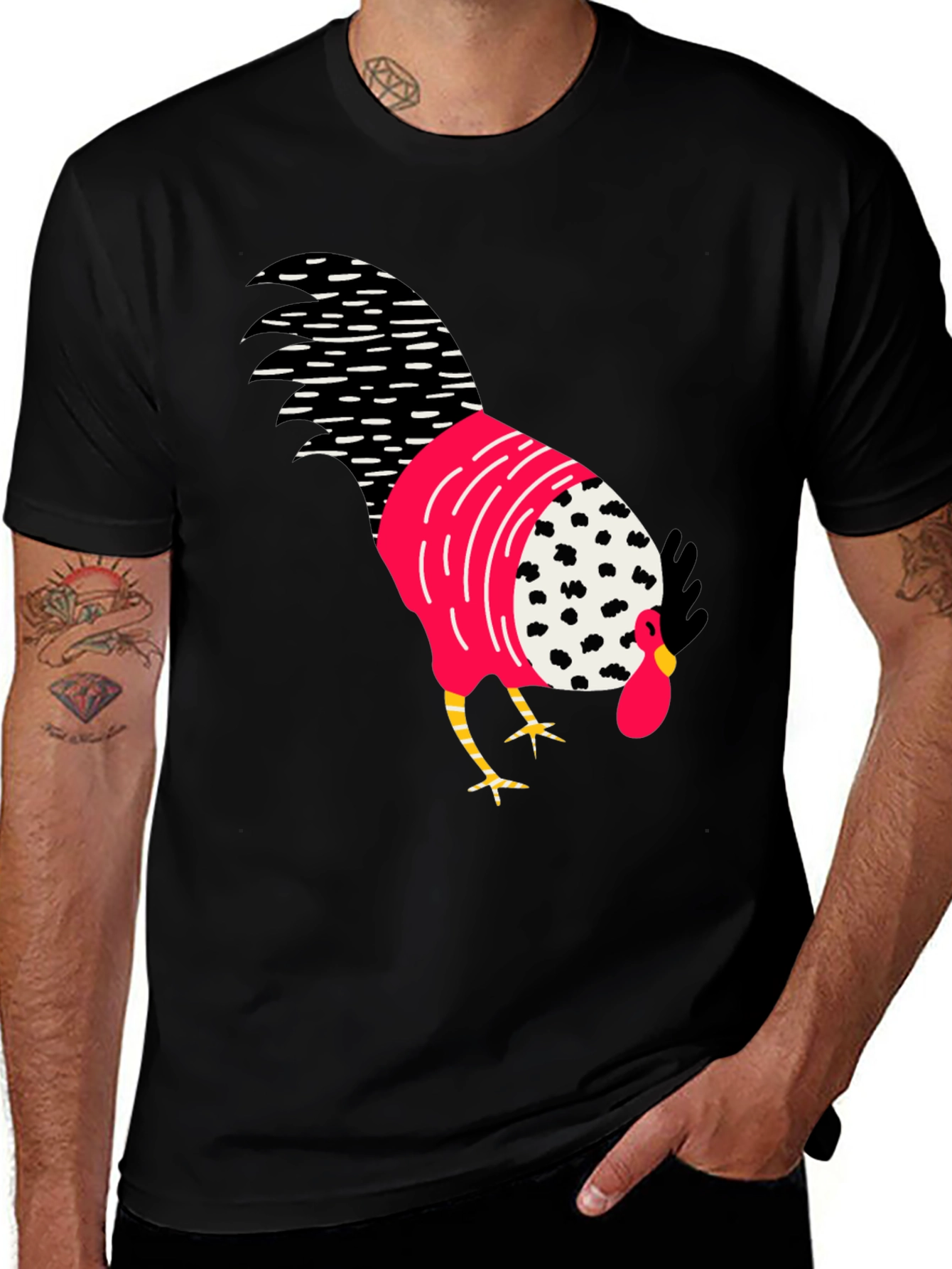 Variant 18 of Funny Rooster Graphic Print Men's Black T-Shirt