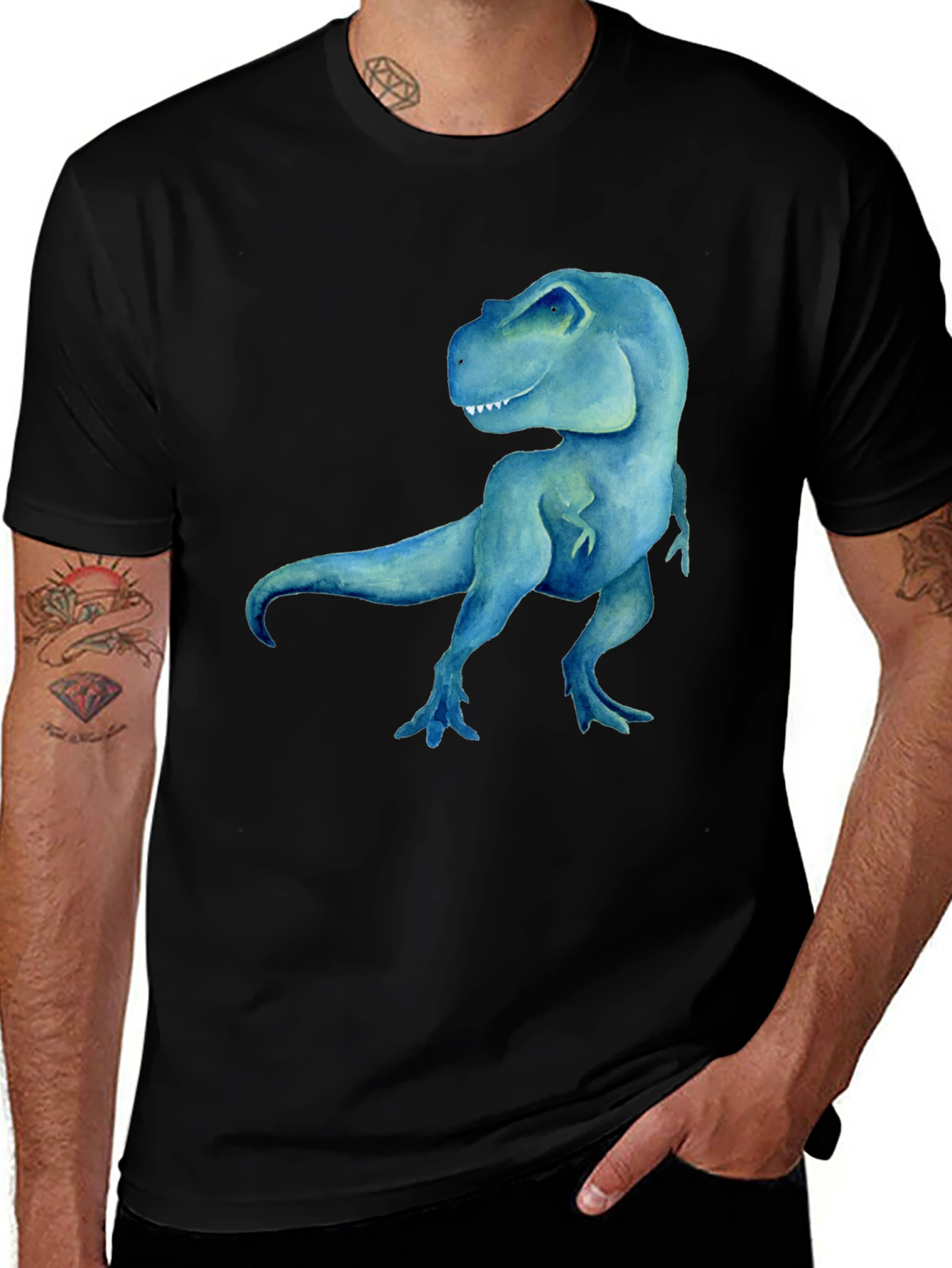 Variant 10 of Blue Dinosaur Graphic Tee - Men's Black T-Shirt