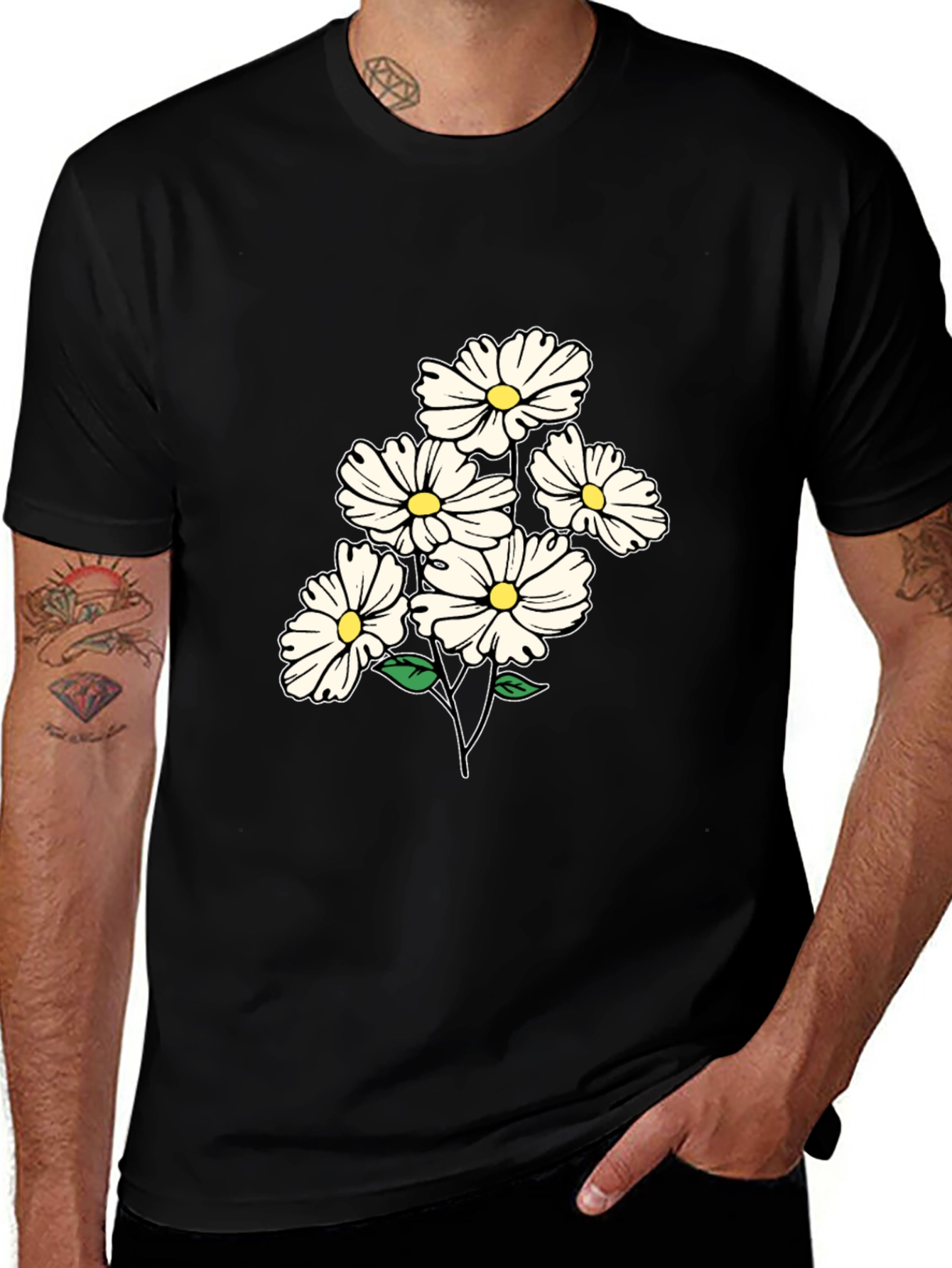 Variant 27 of Floral Graphic Tee - Black Cotton Blend