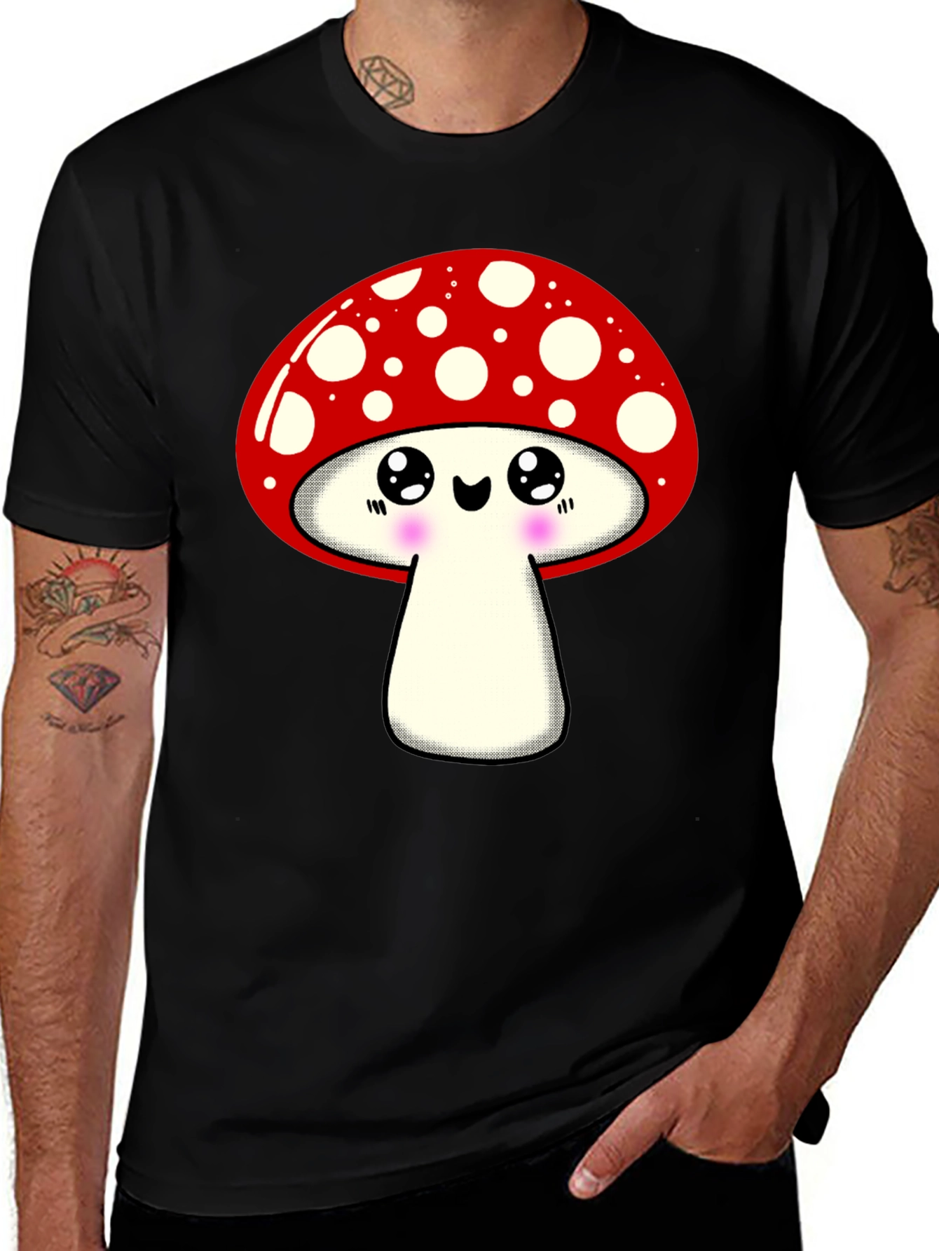 Variant 27 of Cute Mushroom Graphic Tee - Black T-Shirt
