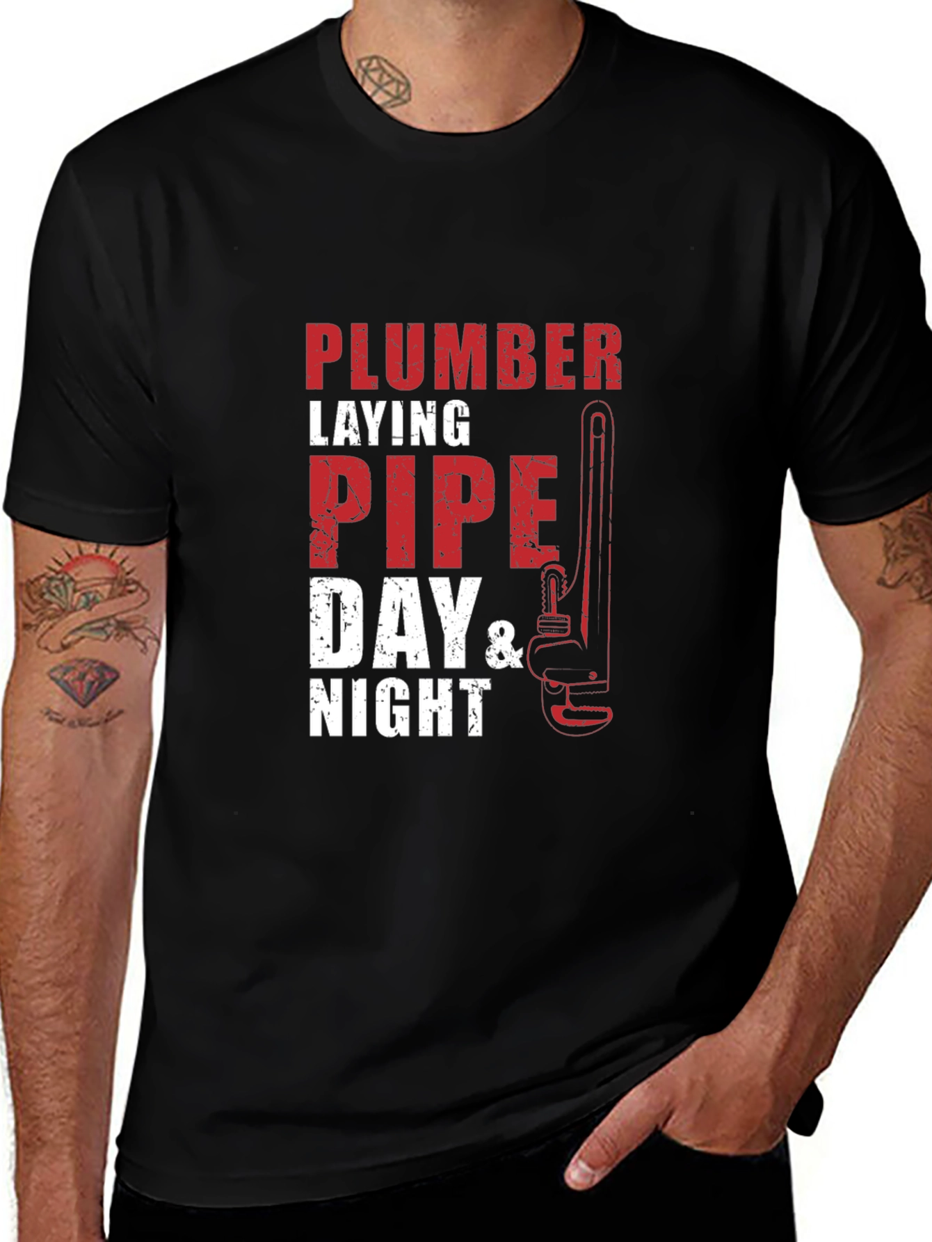 Variant 26 of Plumber Laying Pipe Day & Night T-Shirt