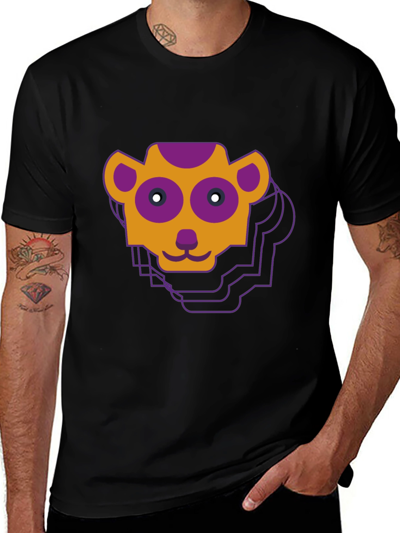 Variant 23 of Geometric Monkey Face Graphic Tee - Black