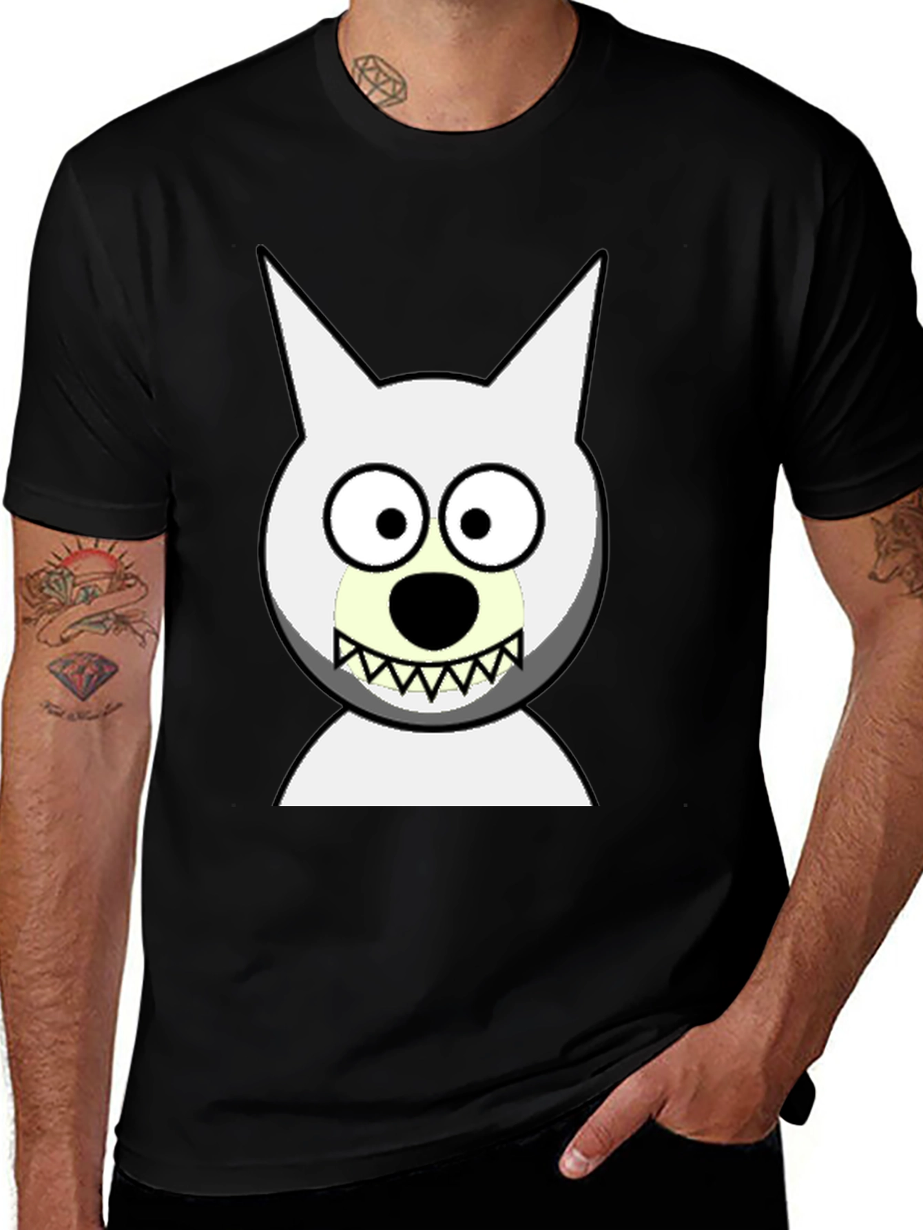 Variant 11 of Funny Cartoon Wolf Graphic Black T-Shirt