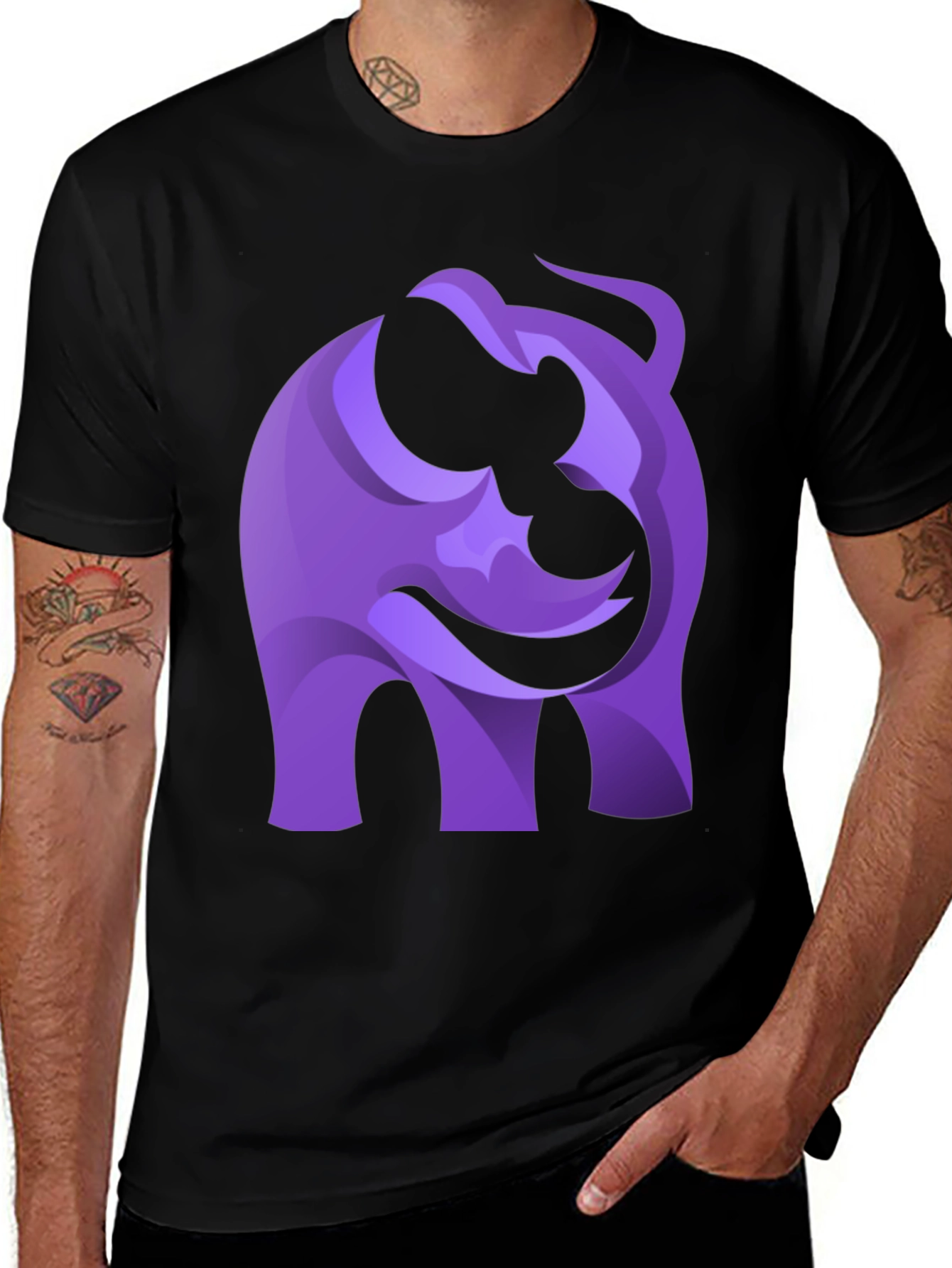 Variant 6 of Abstract Purple Elephant Graphic Tee - Black