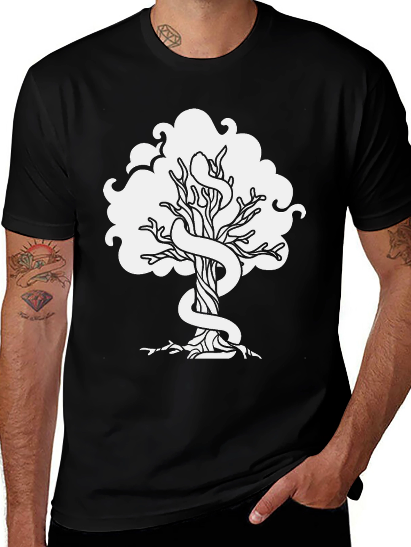 Tree of Life Snake Graphic T-Shirt - Black