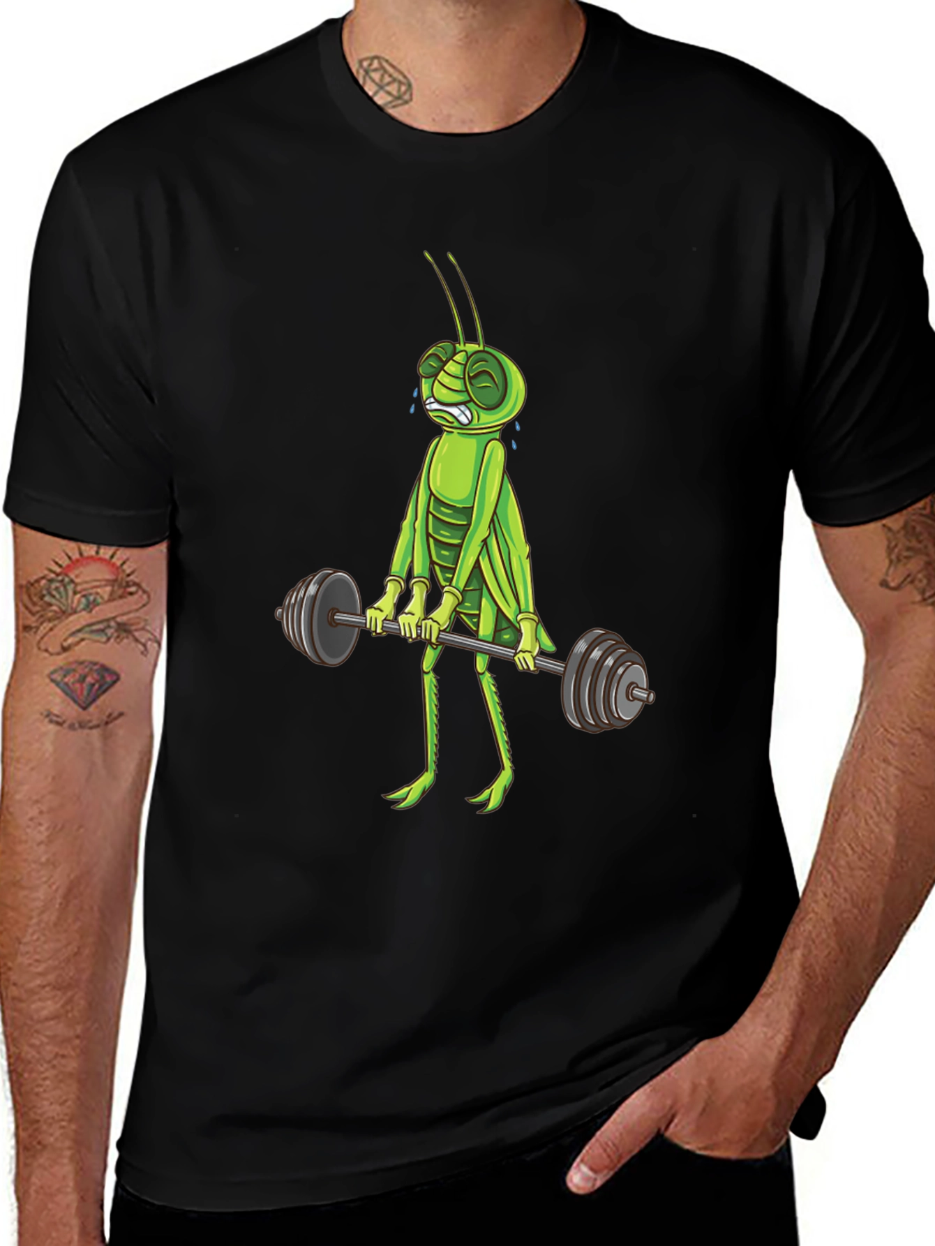 Variant 18 of Funny Grasshopper Lifting Weights Graphic T-Shirt