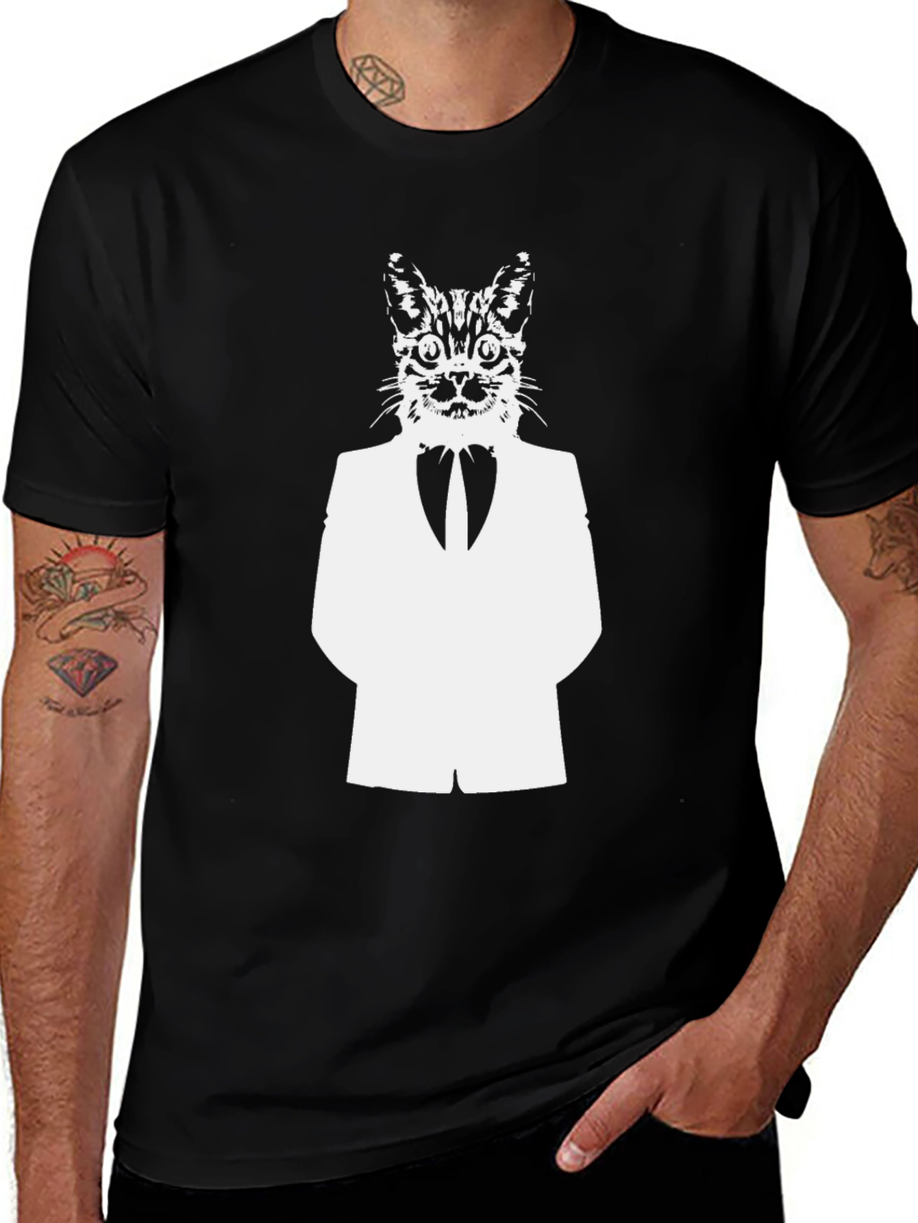 Variant 25 of Cat in Suit Graphic Tee - Black Cotton Blend