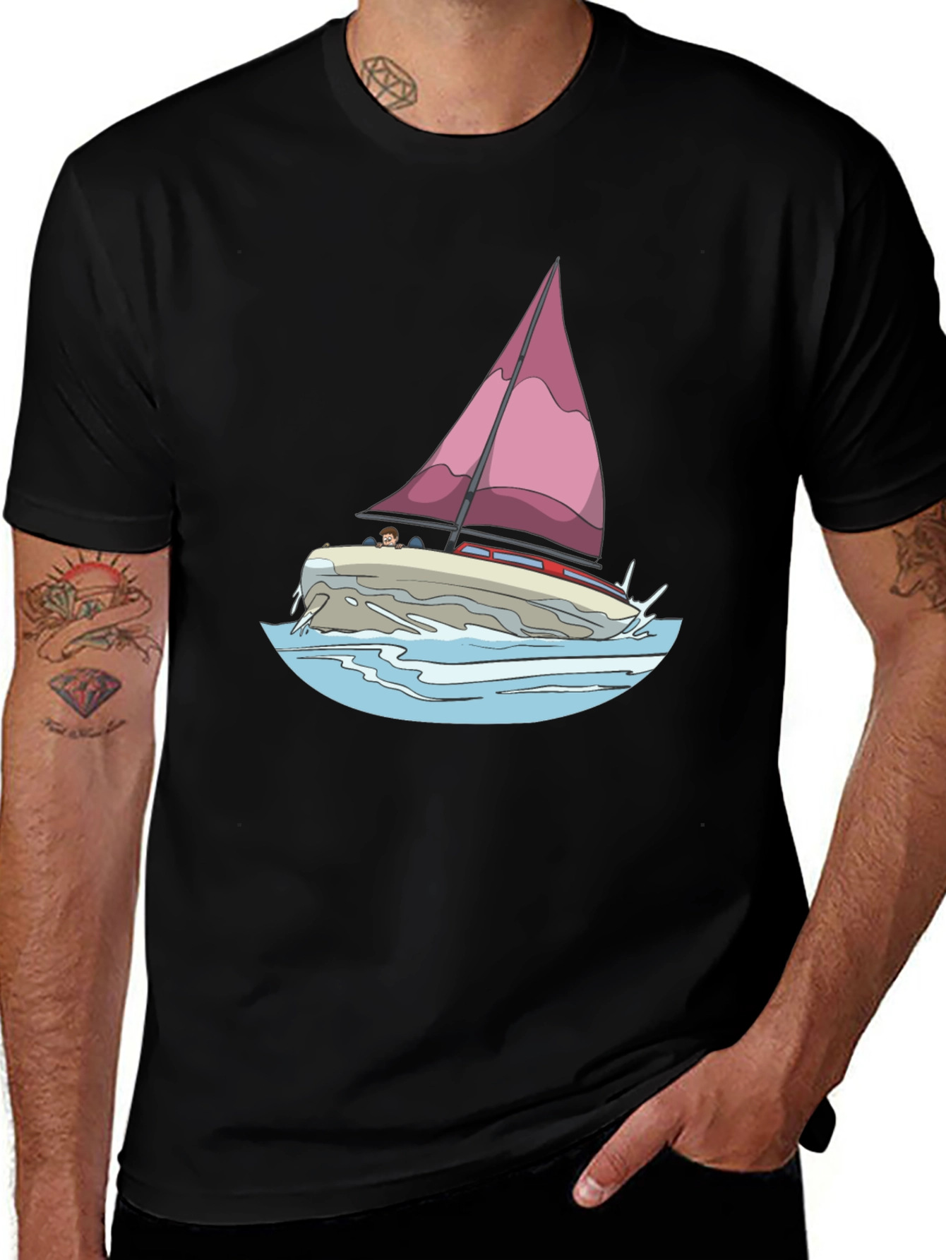 Variant 15 of Sailboat Graphic Black T-Shirt