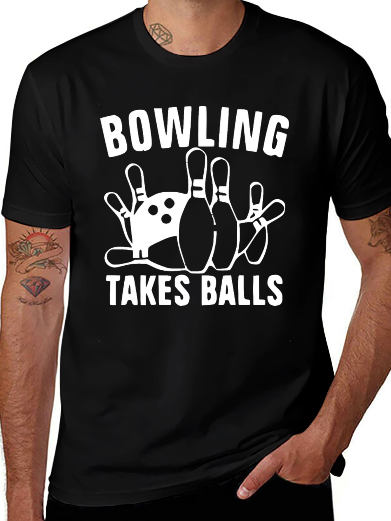 Variant 2 of Bowling Takes Balls Graphic Tee - Black
