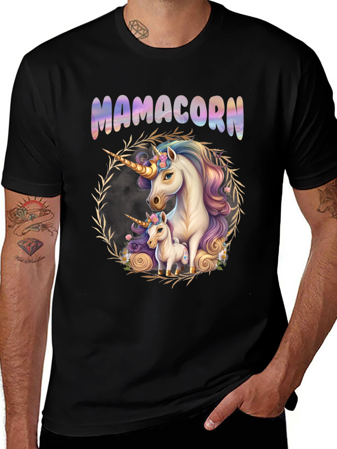 Variant 13 of Mamcorn Unicorn Graphic Tee - Black Cotton Shirt