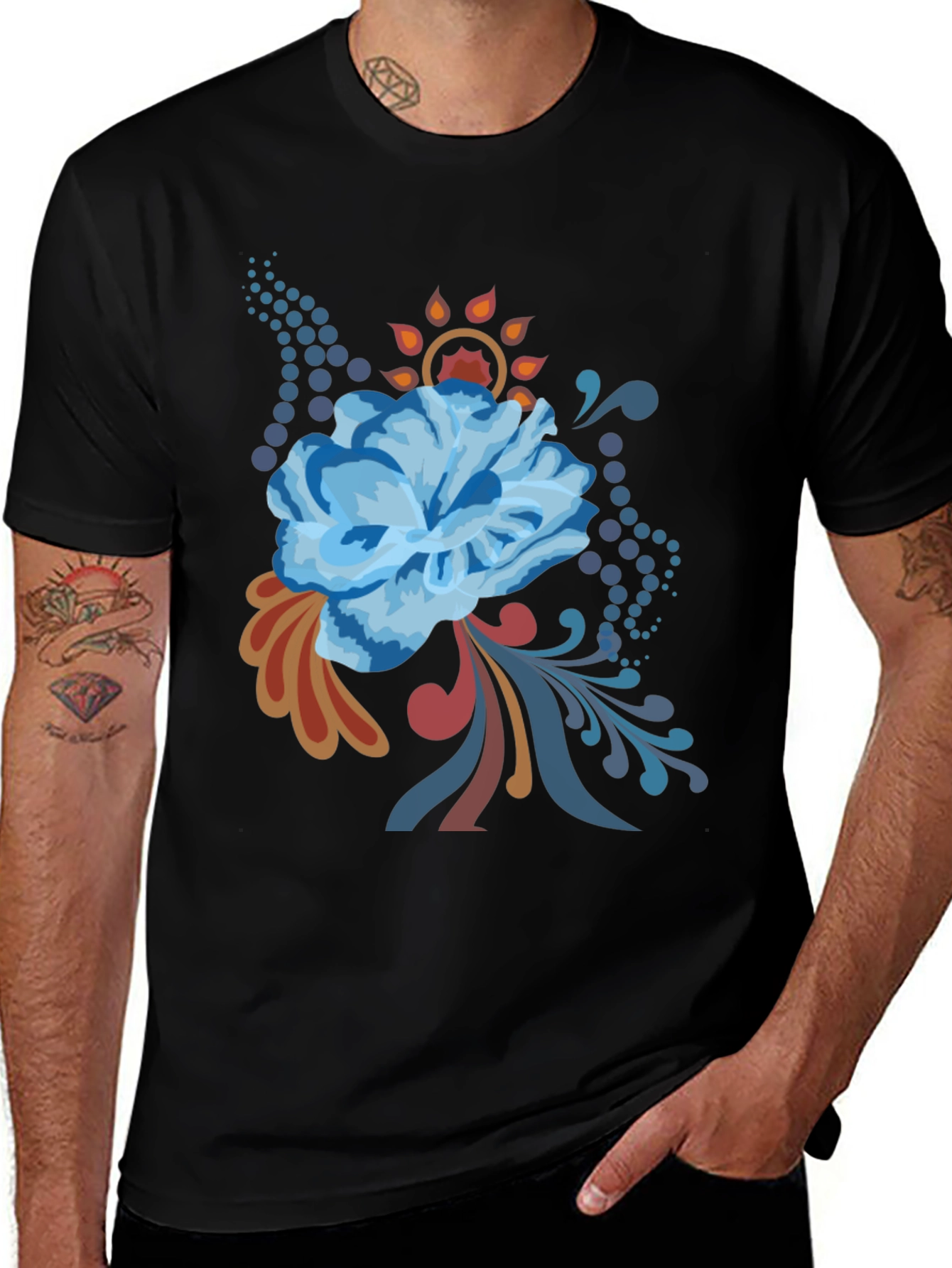 Variant 4 of Floral Graphic Tee - Black Cotton Comfort
