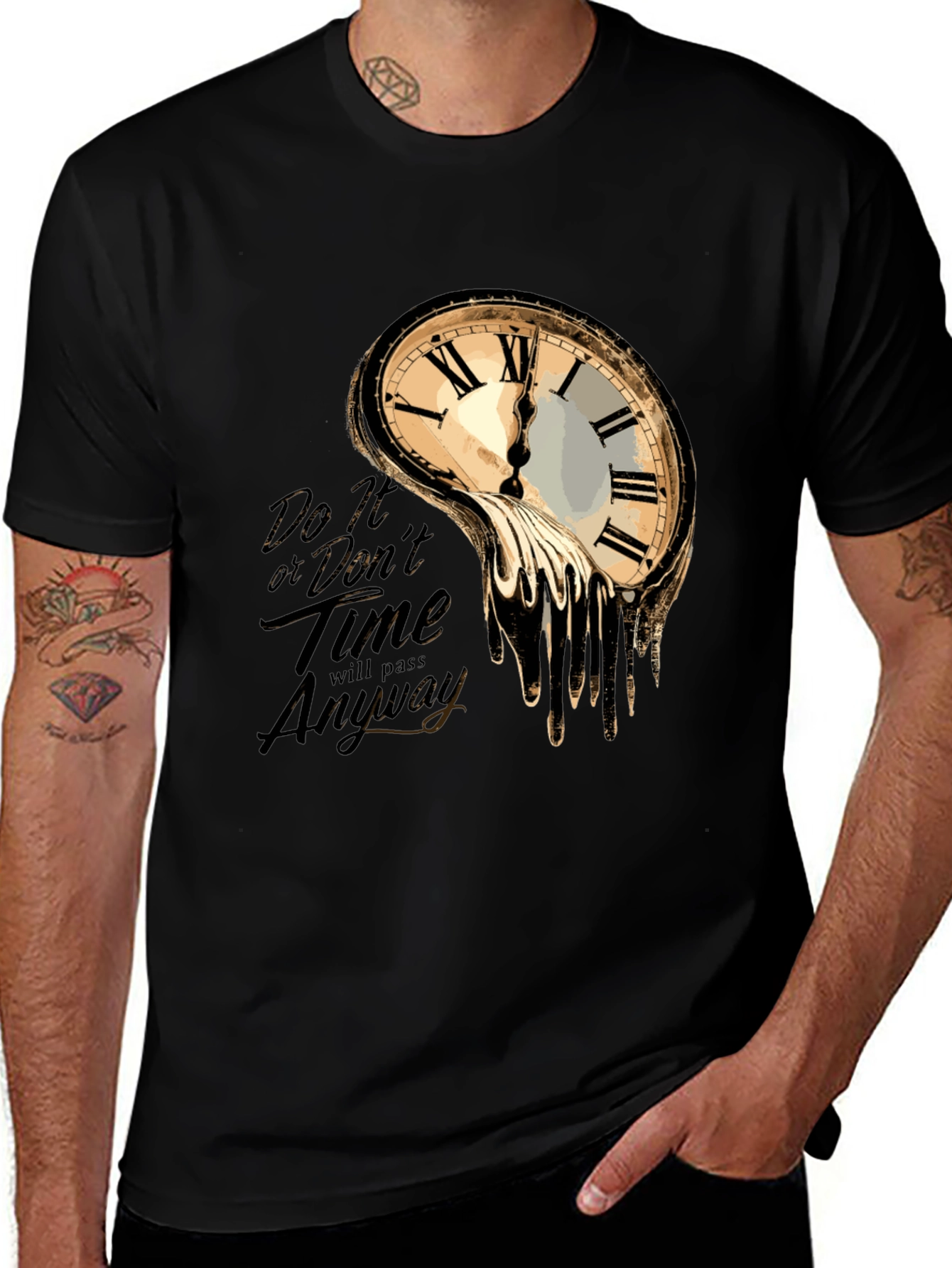 Variant 18 of Melting Clock Graphic T-Shirt - Time Waits for No One