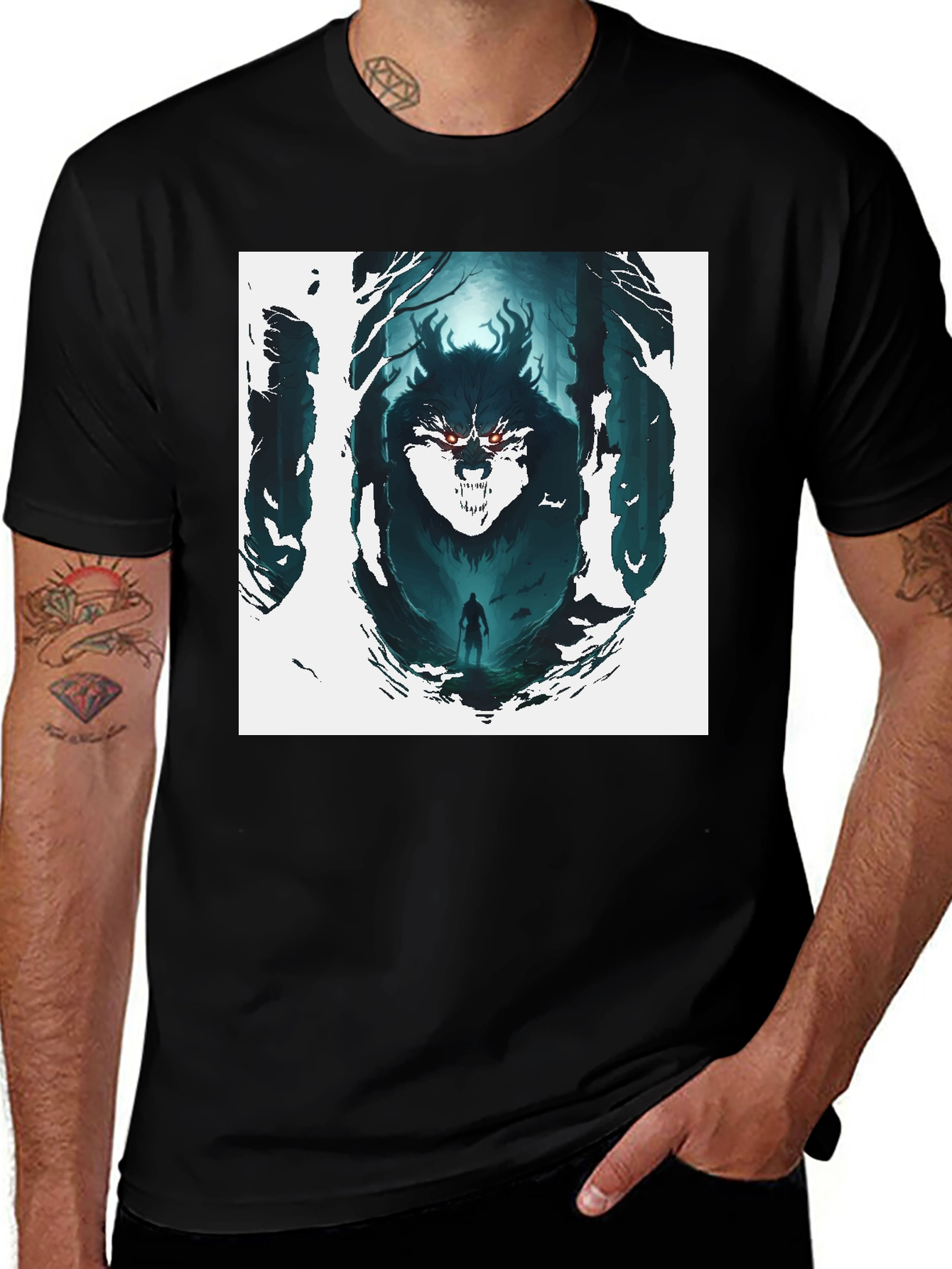 Variant 29 of Werewolf Graphic Tee - Men's Black T-Shirt
