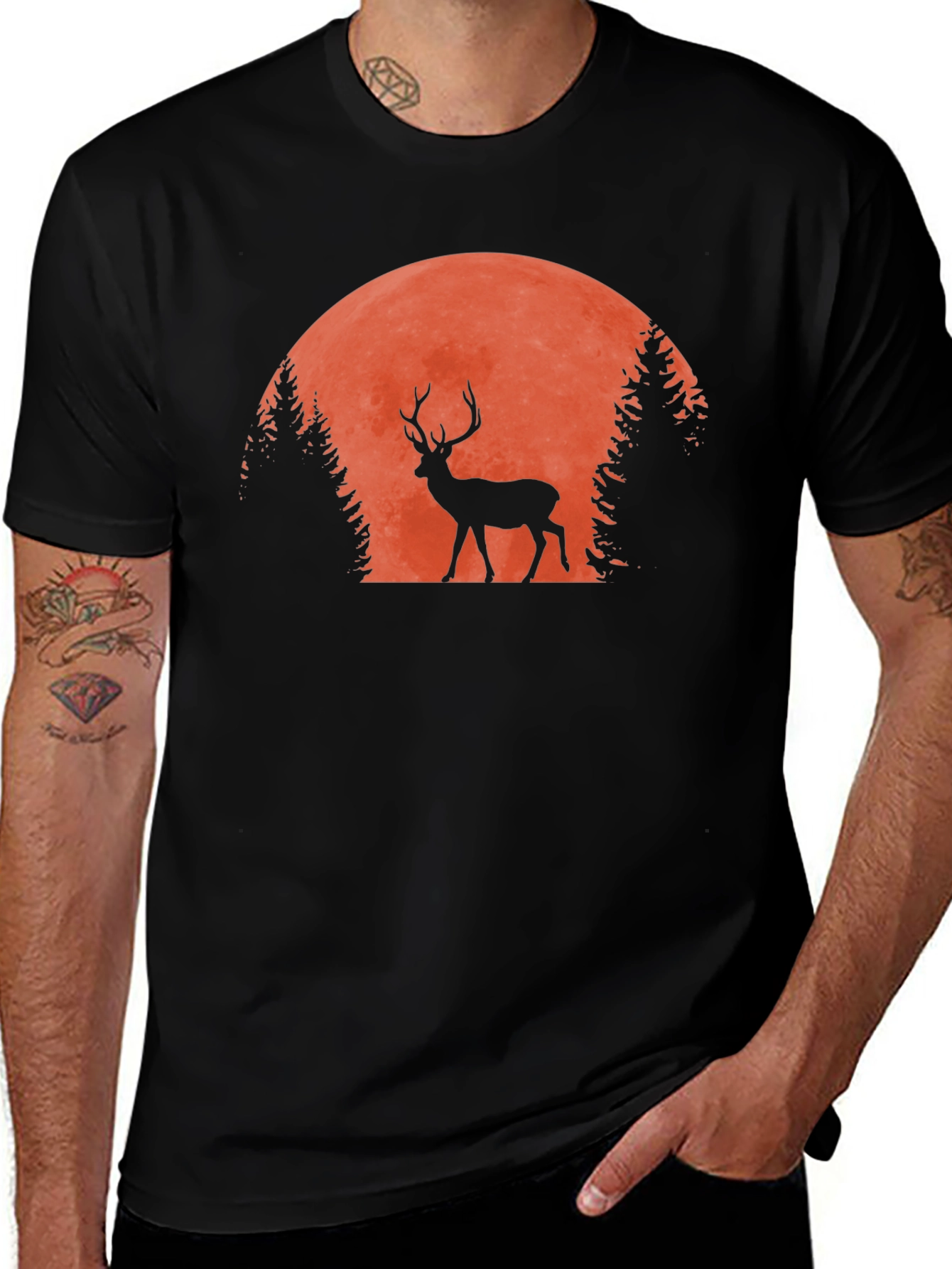 Black Deer Silhouette T-Shirt - Nature Inspired Graphic Tee main image