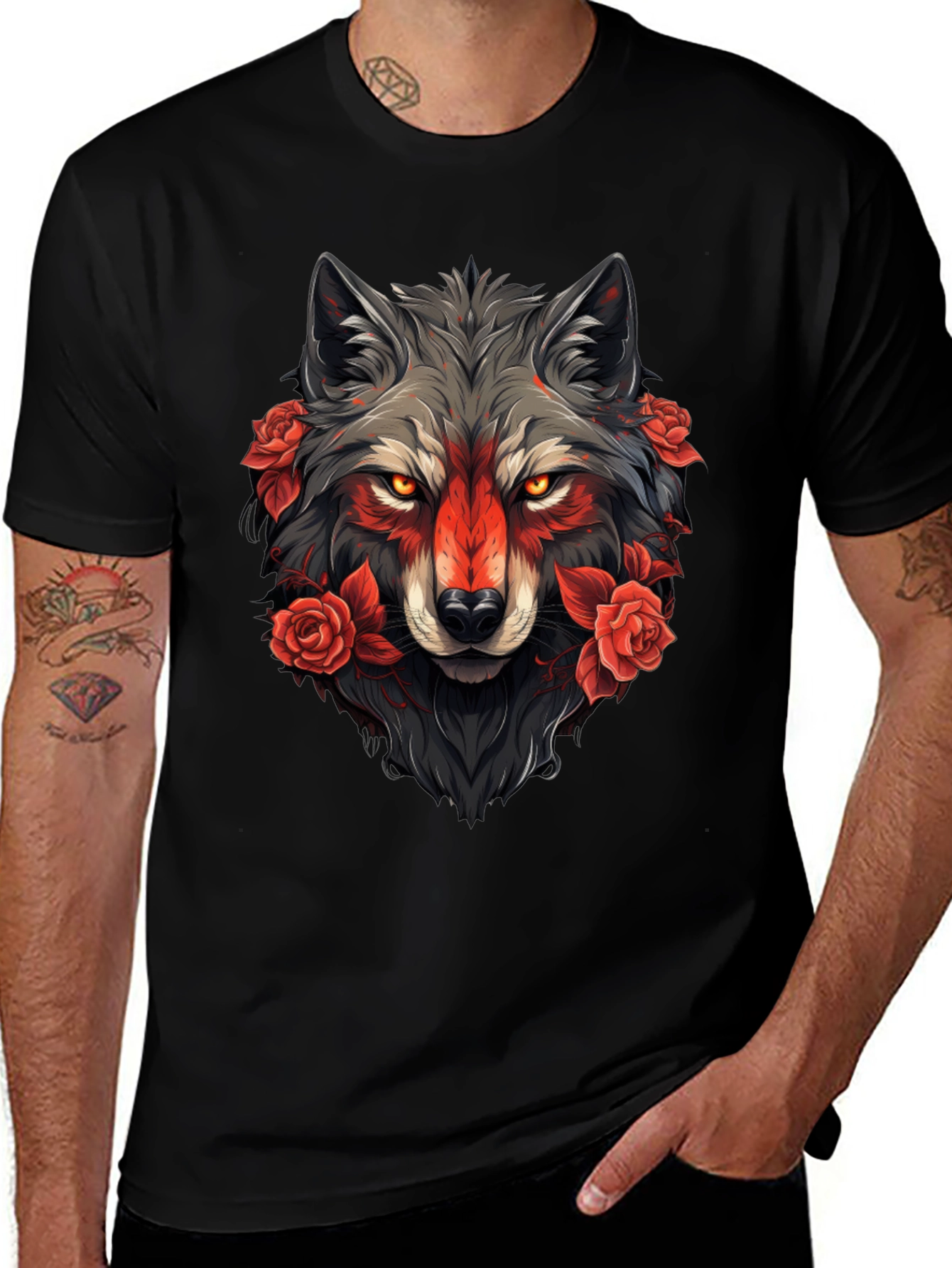 Variant 10 of Wolf & Roses Graphic Tee - Black