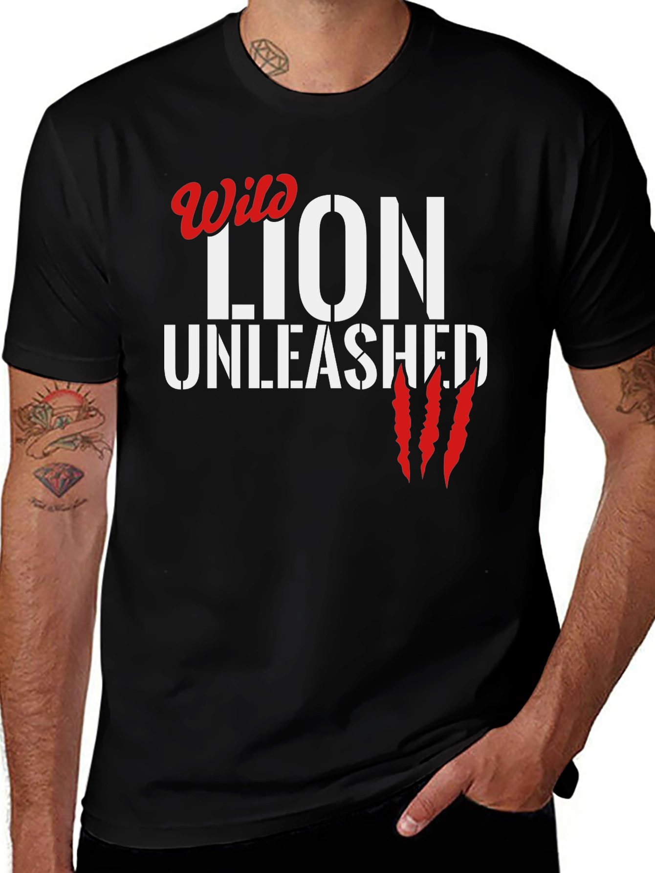 Wild Lion Unleashed Black Graphic T-Shirt