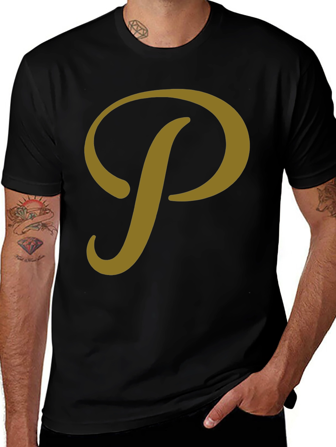Variant 8 of Stylish Black T-Shirt with Gold "P" Design