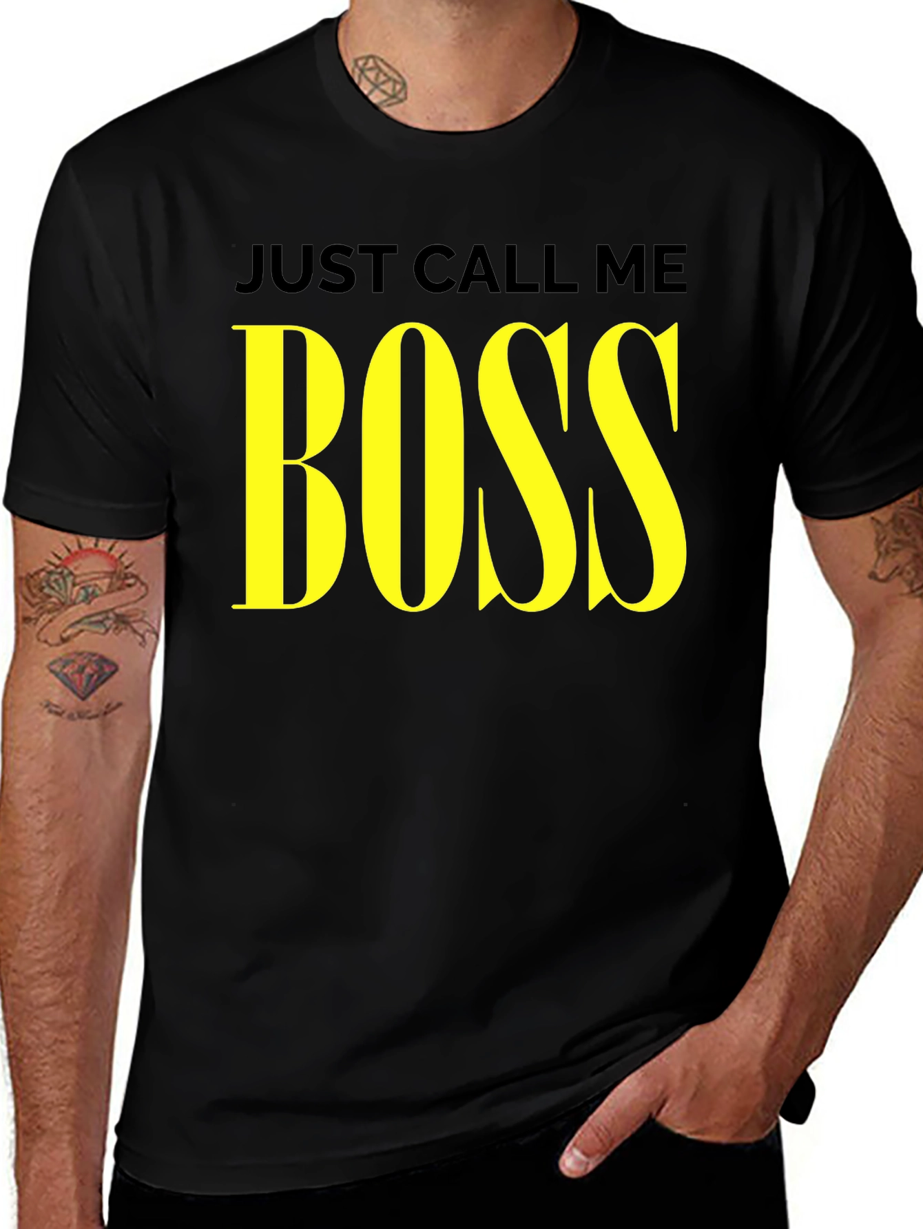 Variant 24 of Just Call Me Boss T-Shirt - Yellow Text Graphic