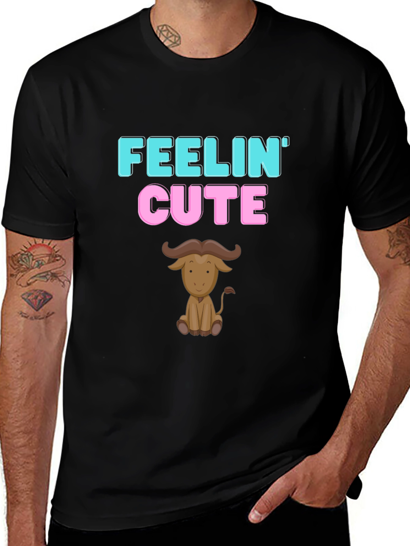 Variant 2 of Feelin' Cute Buffalo Graphic Tee - Black Cotton Shirt