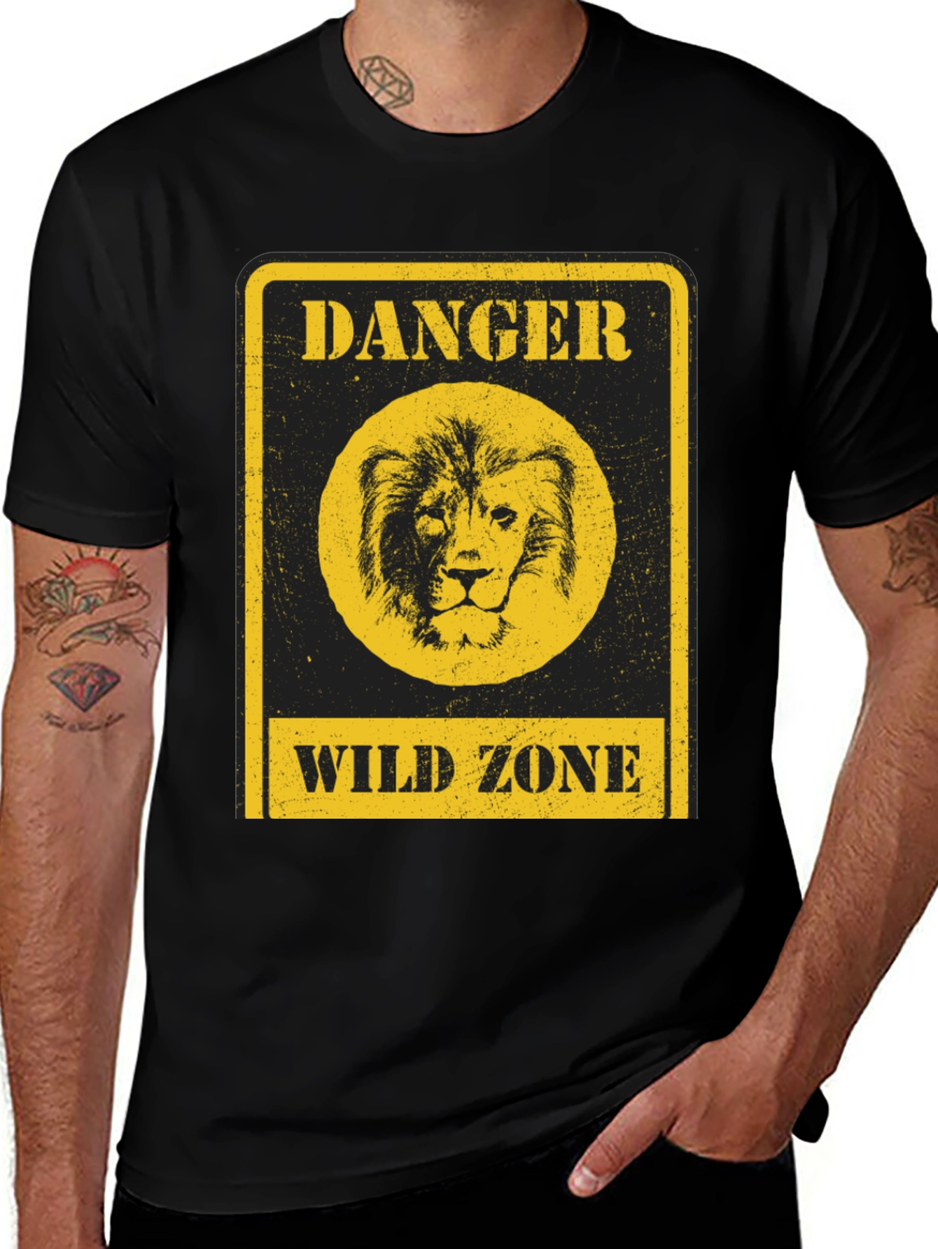 Variant 8 of Danger Wild Zone Lion Graphic Tee - Black