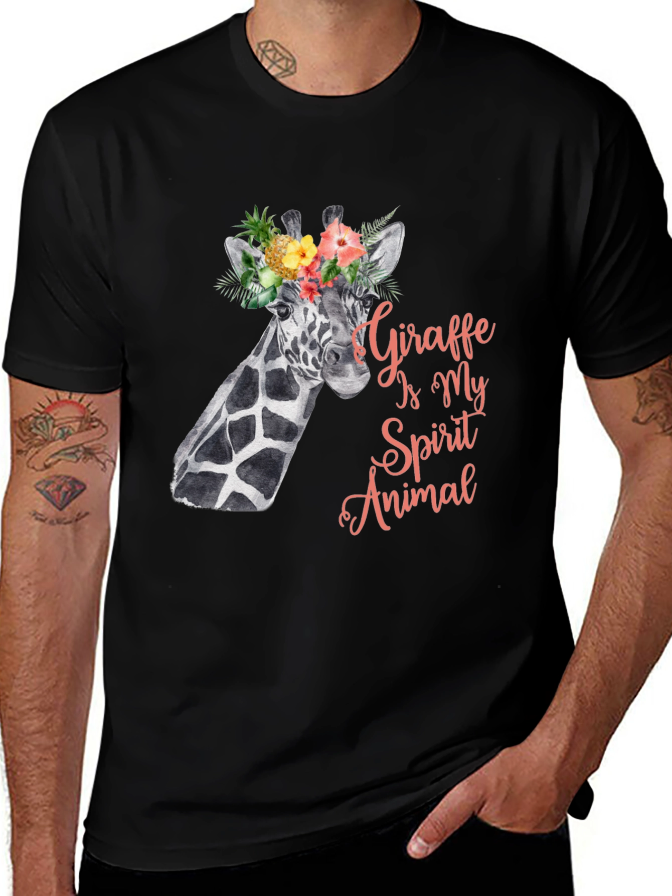 Variant 6 of Giraffe Spirit Animal Tee - Floral Crown Giraffe Shirt
