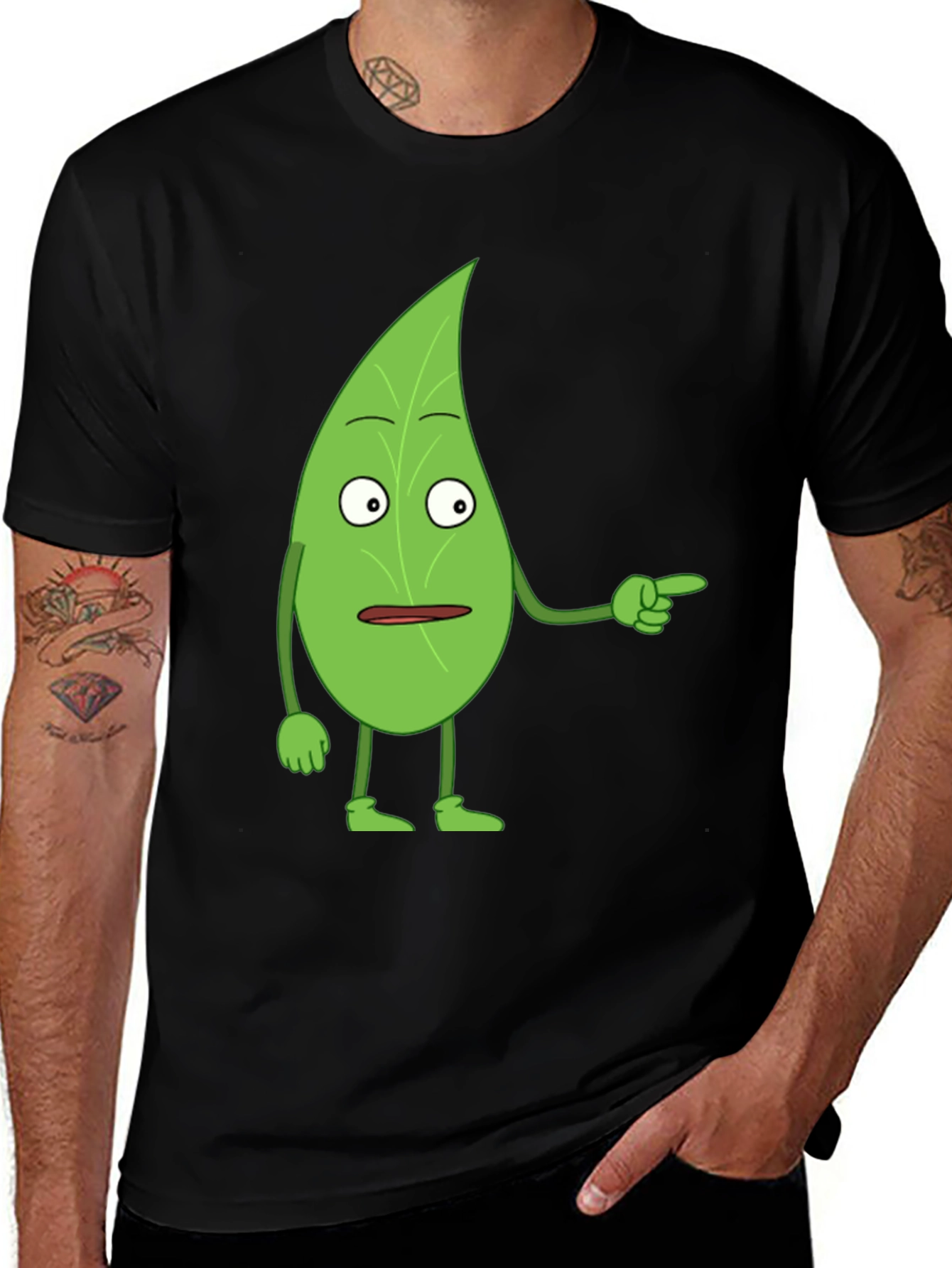 Black Funny Leaf Character Black T-Shirt main image