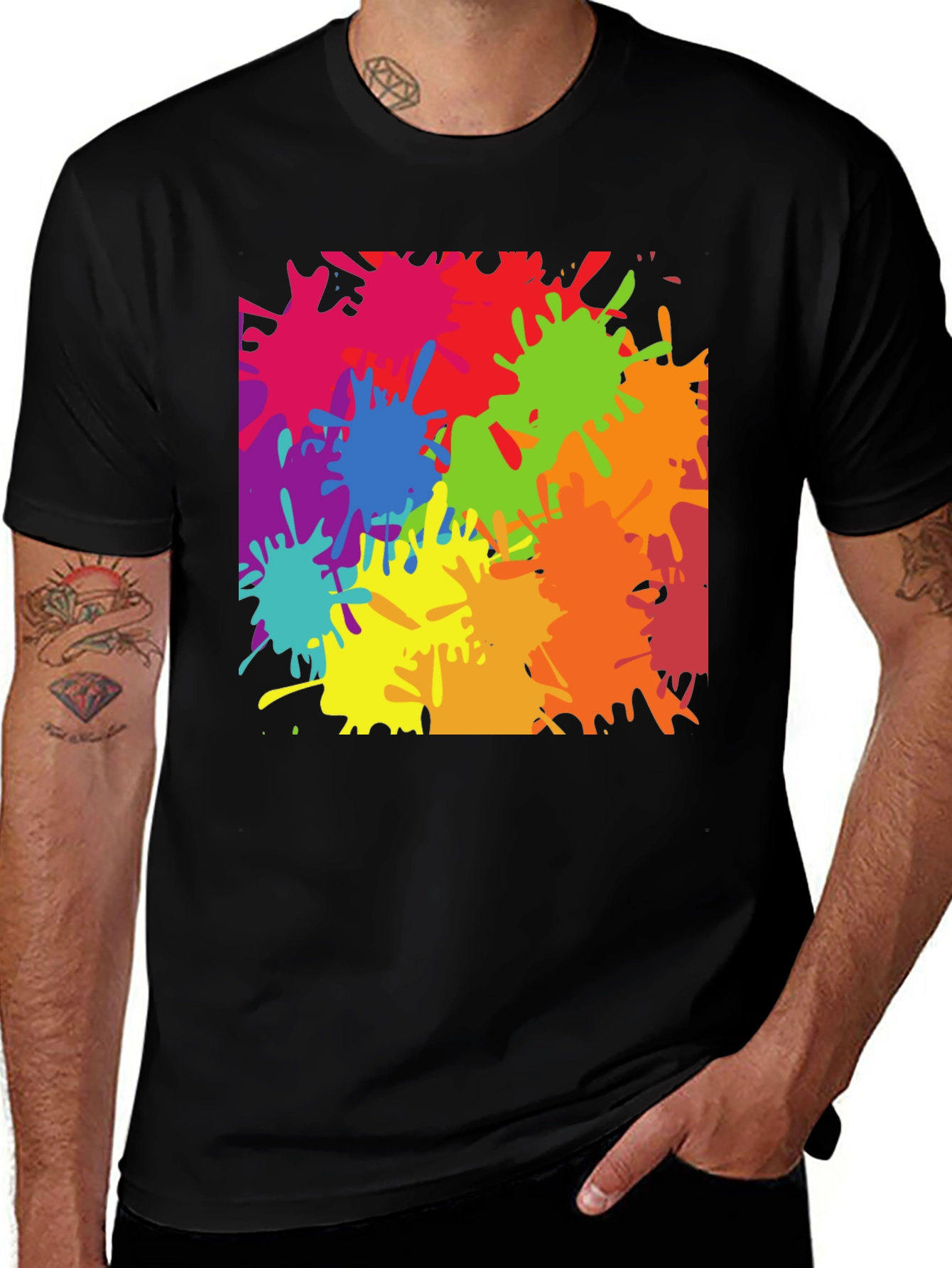 Variant 14 of Colorful Paint Splatter Graphic T-Shirt
