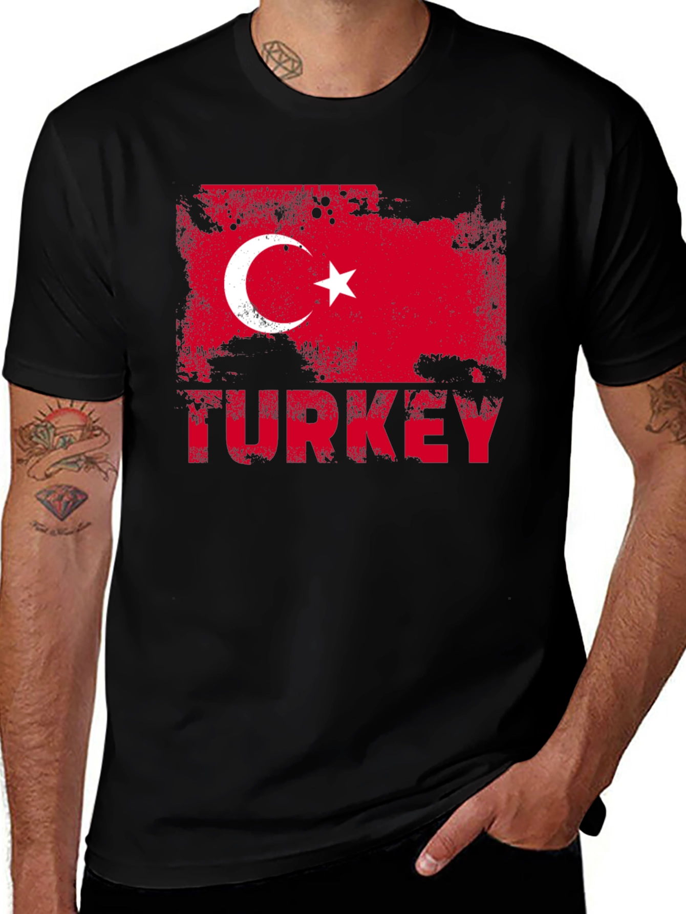 Turkey Flag Grunge Black T-Shirt