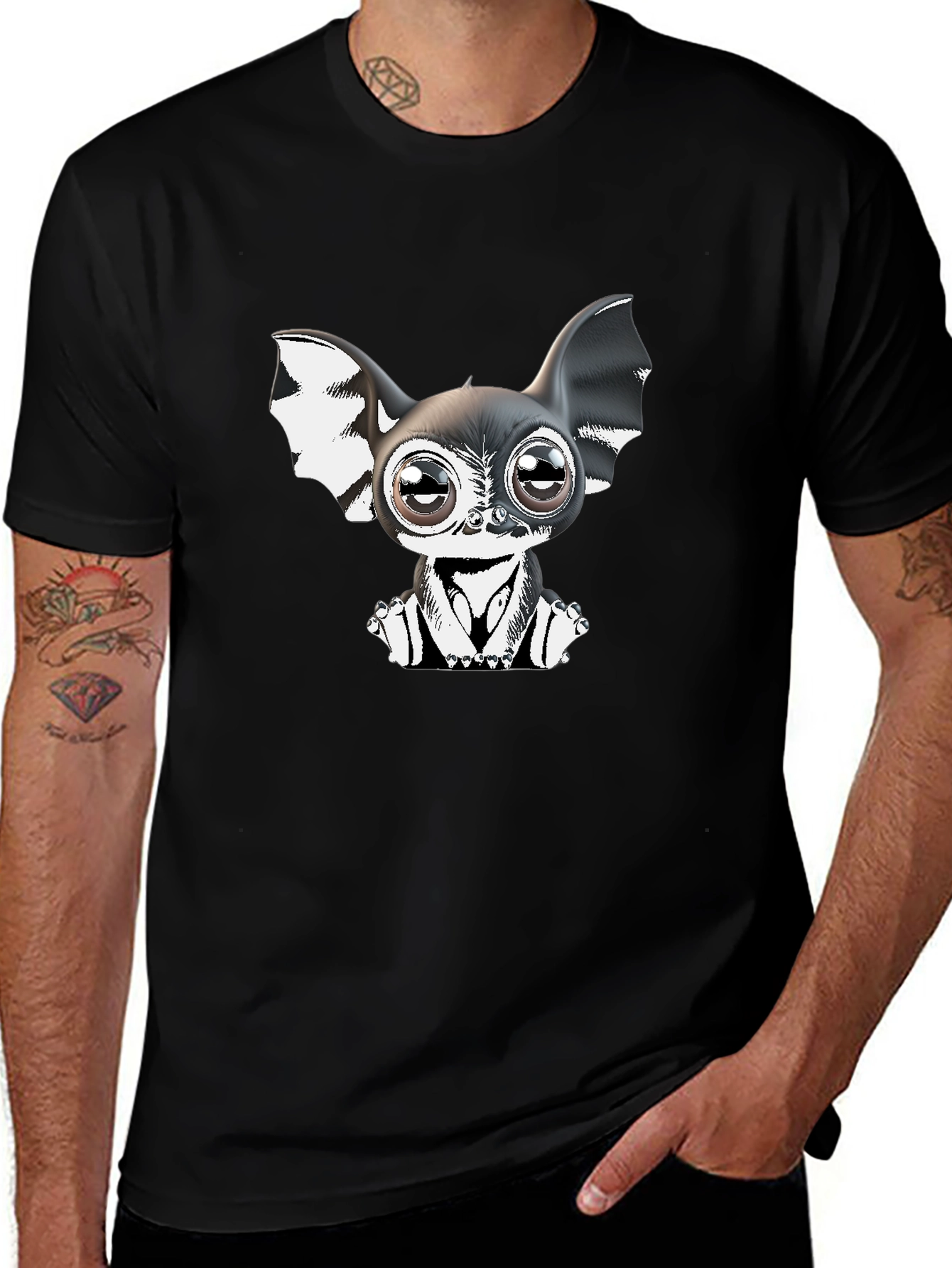 Variant 27 of Cute Bat Graphic Tee - Black