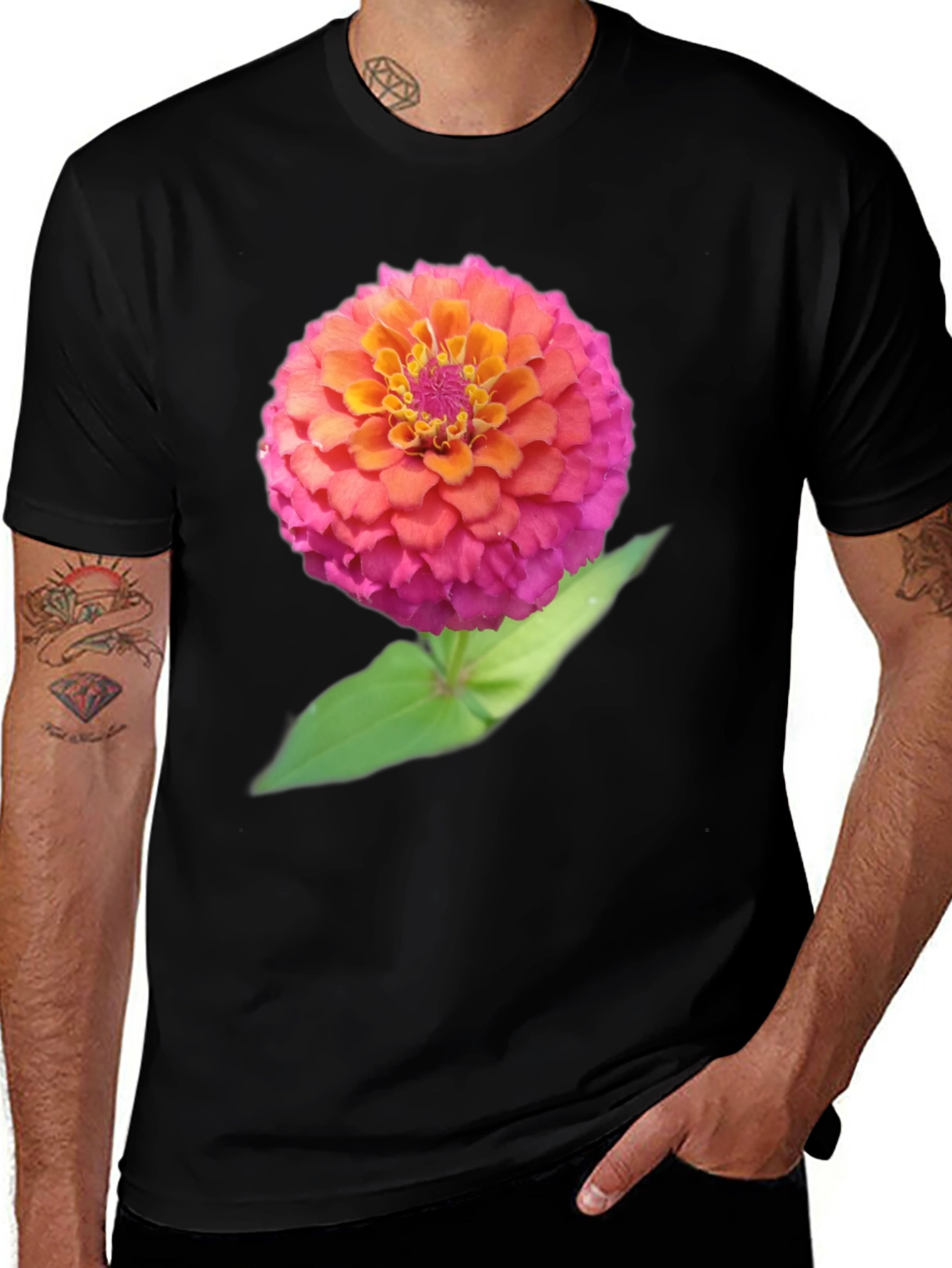 Variant 16 of Floral Graphic Tee - Bold Zinnia Design