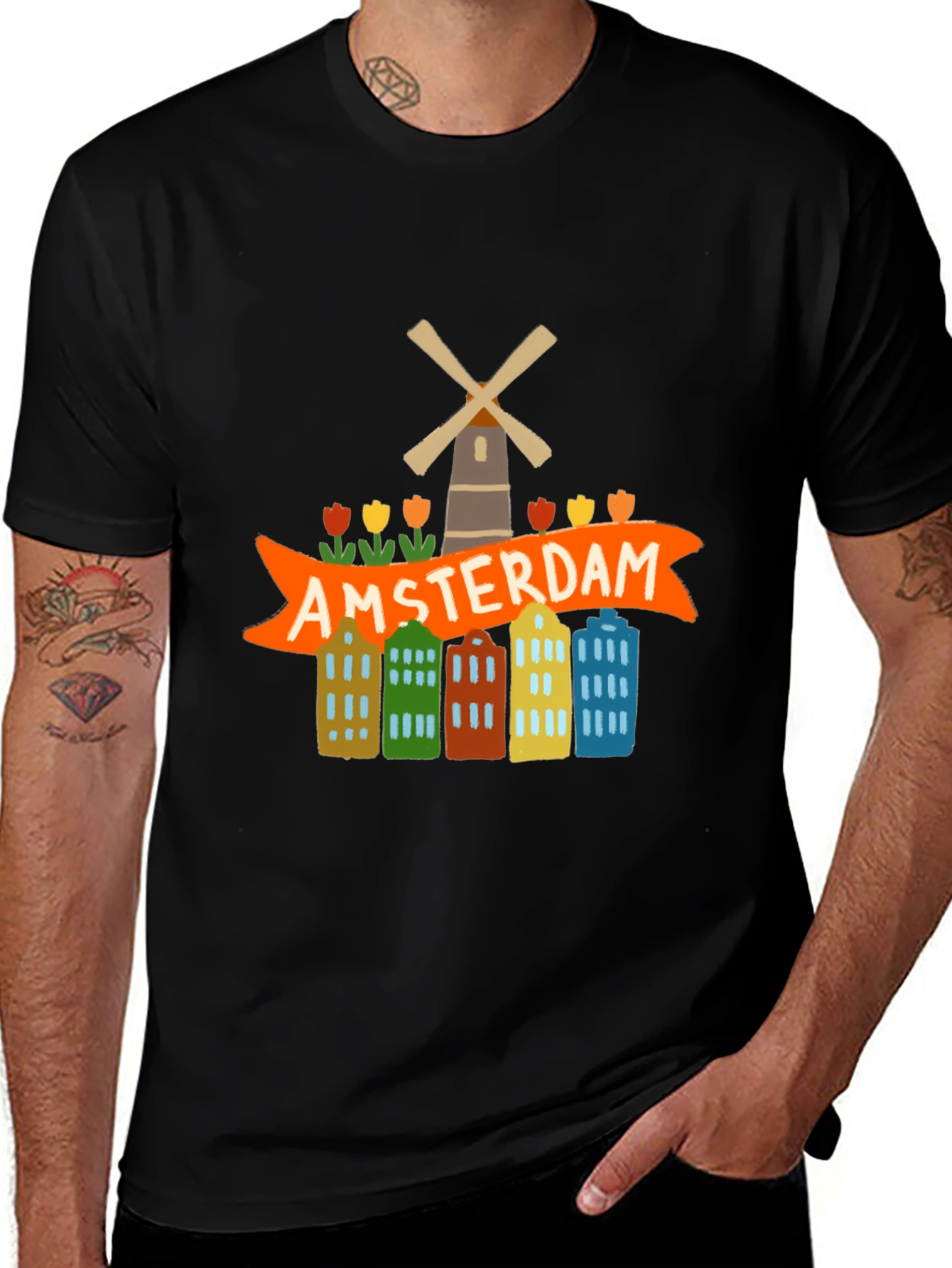 Amsterdam Graphic Print Black T-Shirt