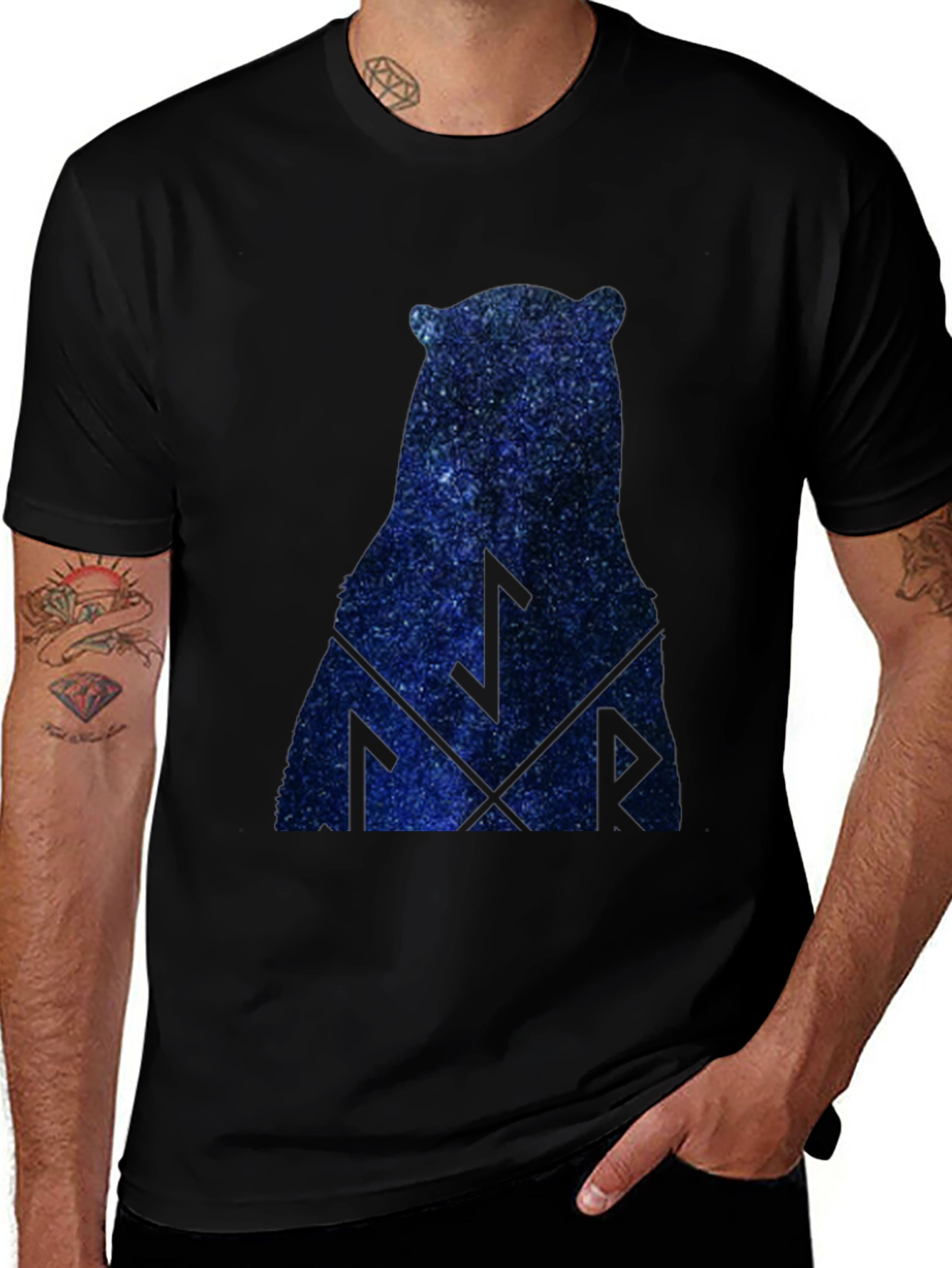 Variant 27 of Cosmic Bear Graphic Tee - Black Cotton Blend