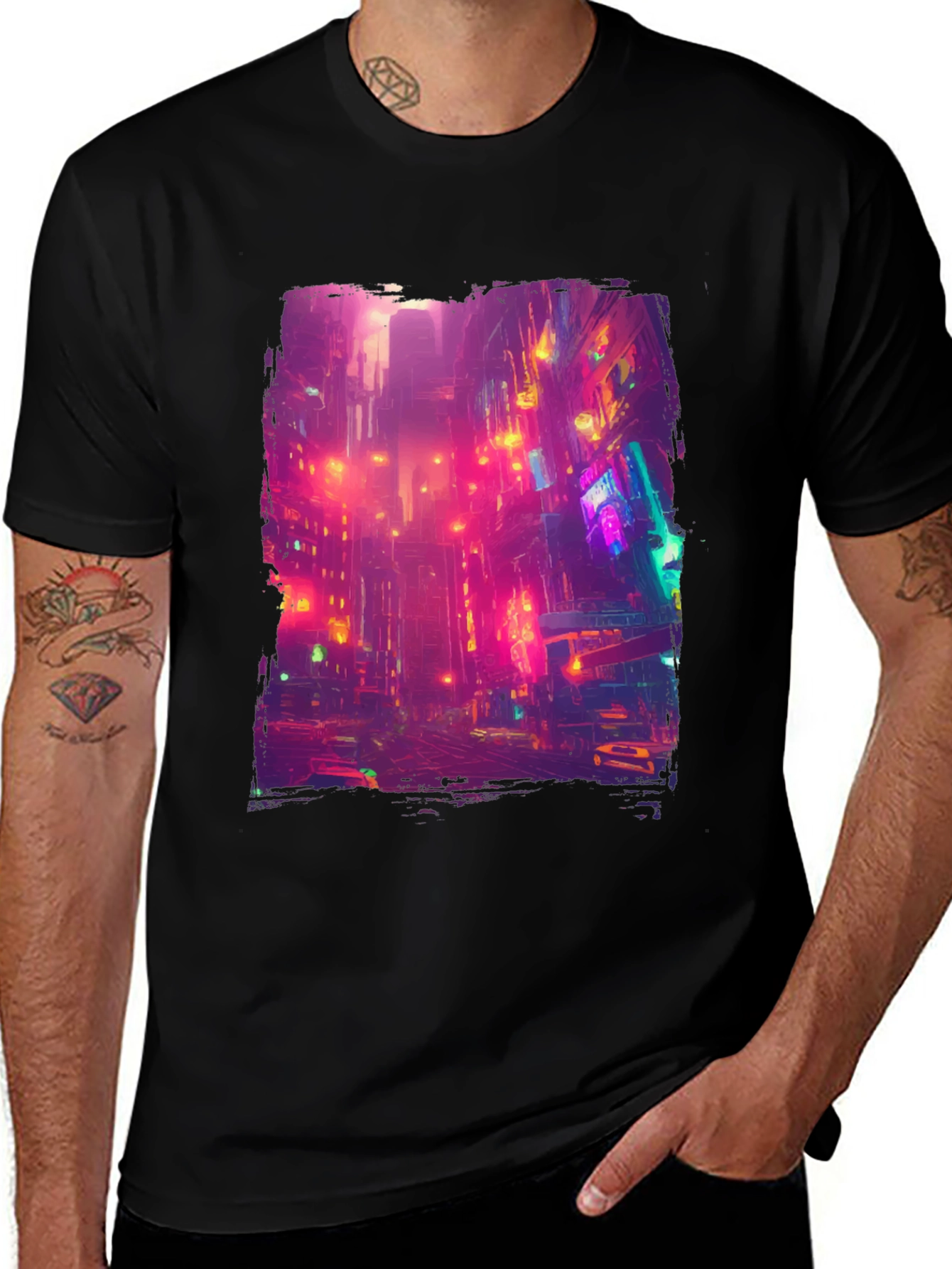 Variant 24 of Neon Cityscape Black Graphic Tee