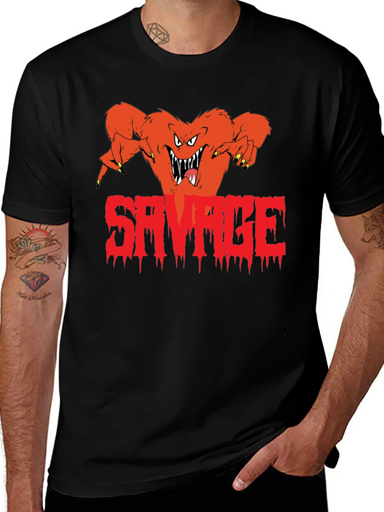 Variant 8 of Savage Monster Graphic Black T-Shirt