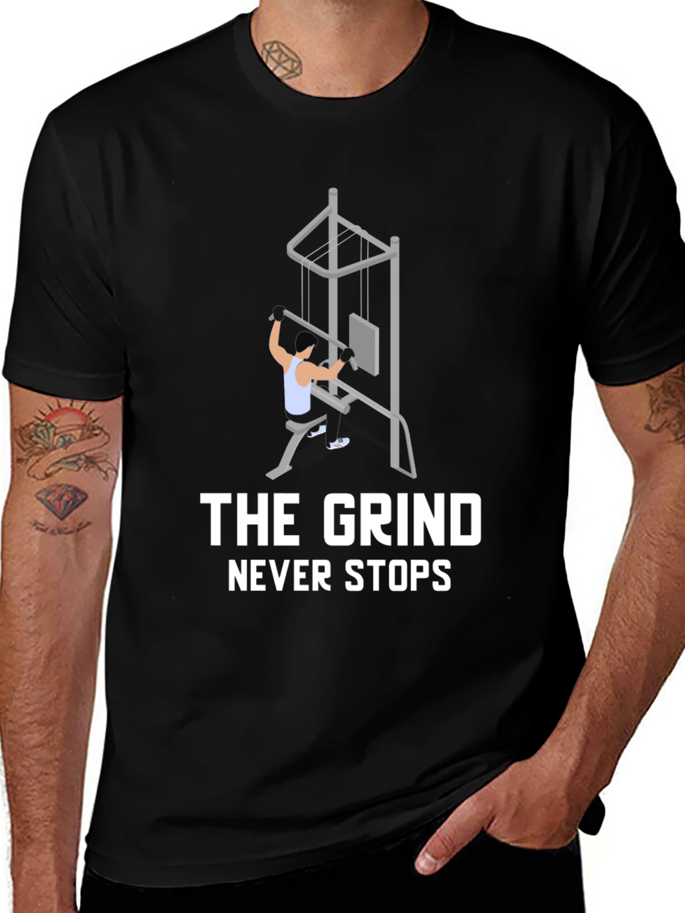 Variant 7 of The Grind Never Stops Black Graphic Tee