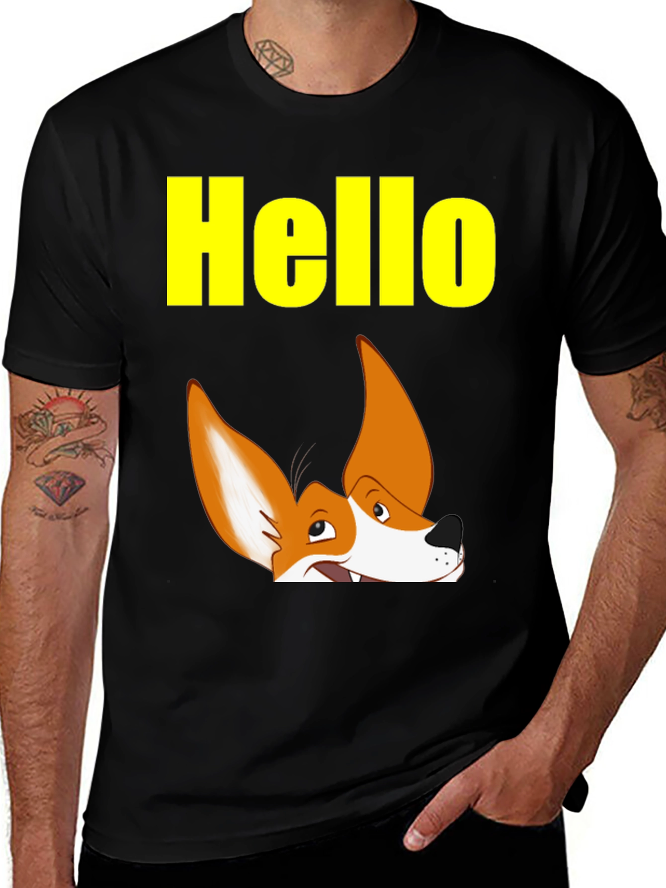 Variant 15 of Hello Corgi Graphic Tee - Black Cotton T-Shirt