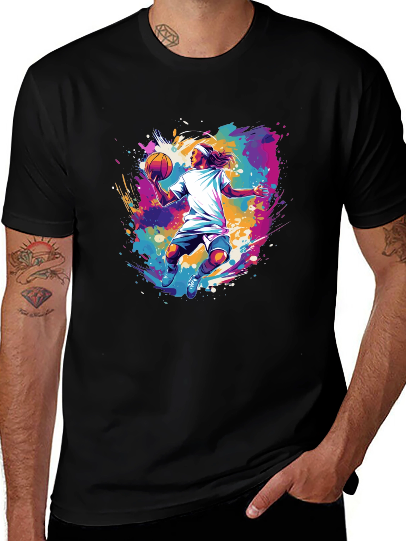 Variant 6 of Basketball Player Graphic Print Black T-Shirt