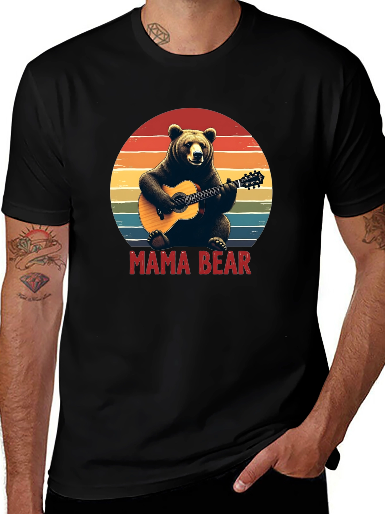 Variant 13 of Mama Bear Guitar T-Shirt - Black